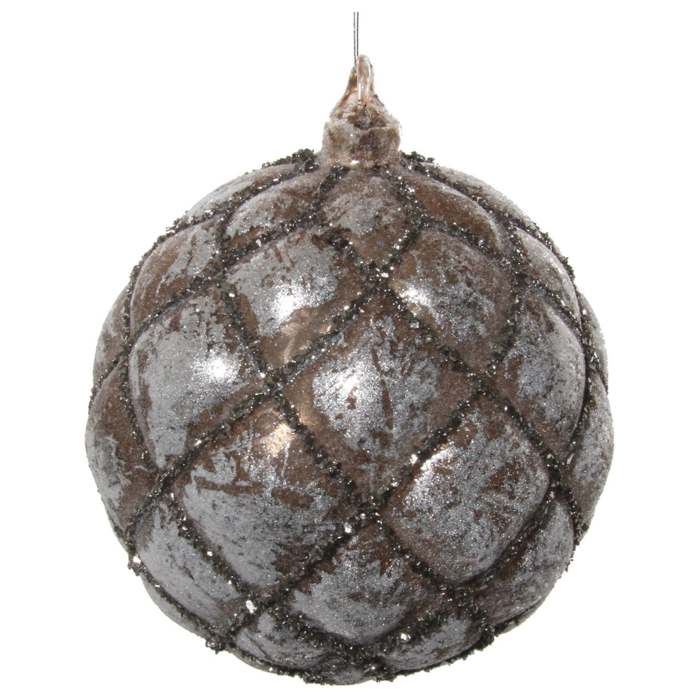 Kalėdinis žaisliukas bumbulas kankorėžio raštu, ruda/pilka spalva, 12 cm