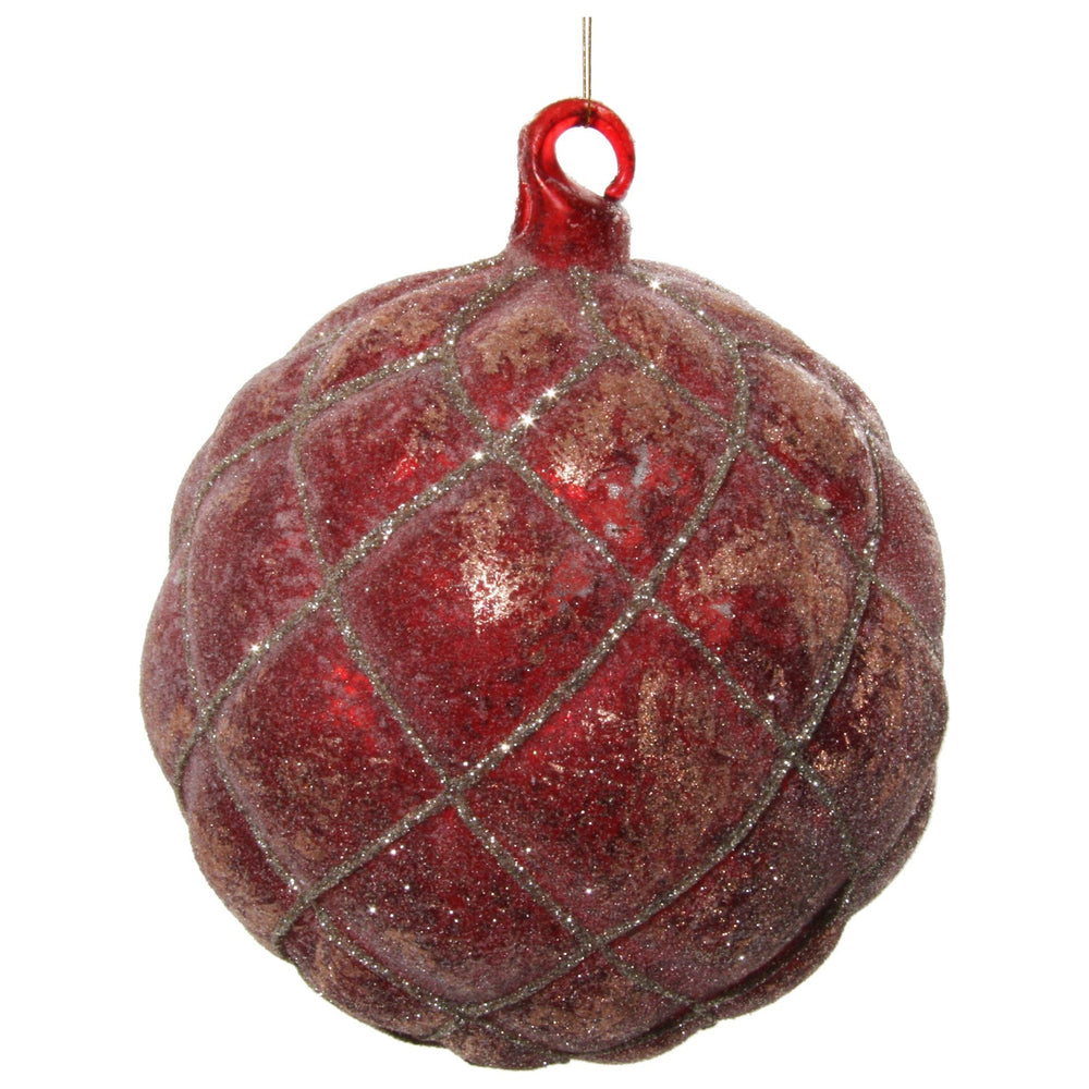 Kalėdinis žaisliukas aksominis bumbulas, raudonas, 12 cm