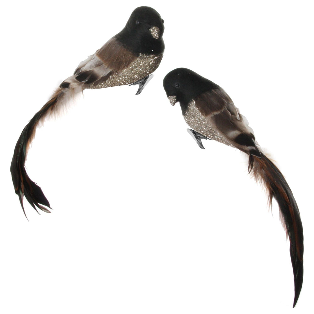 Kalėdinis žaisliukas paukščiai su spaustukais, ruda spalva, 22 cm
