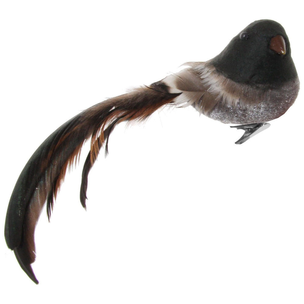 Kalėdinis žaisliukas paukštis su spaustuku, pilka/ruda spalva, 21 cm