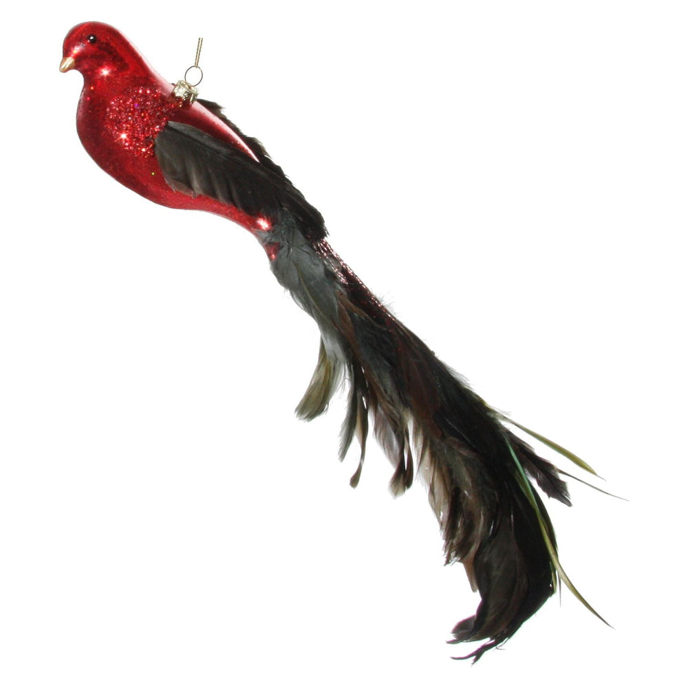 Kalėdinis žaisliukas paukštis su plunksnomis, raudona spalva, 44 cm