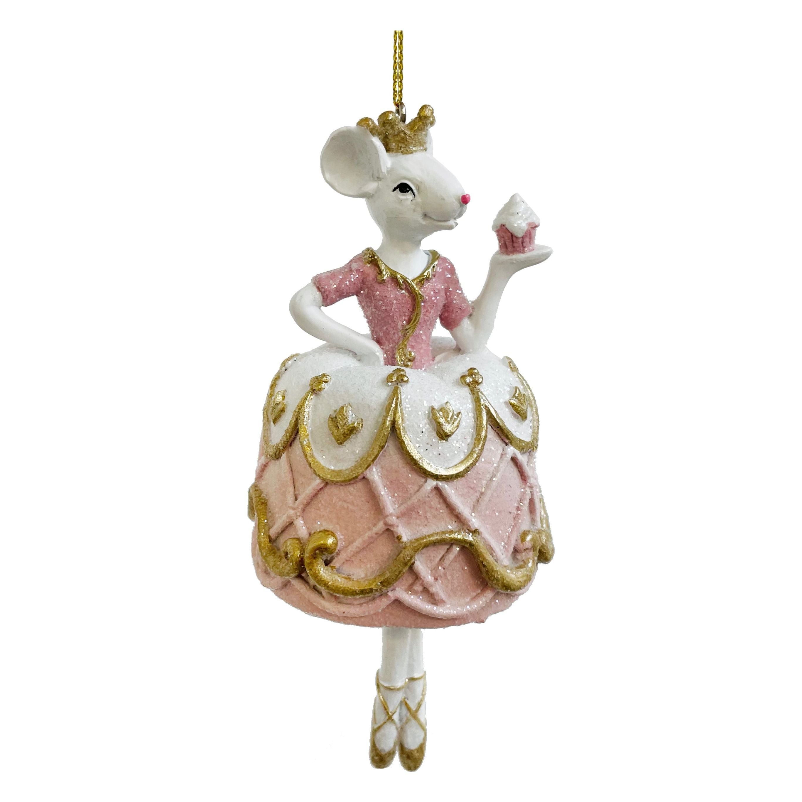 Mouse ballerina Christmas tree decoration, pink, white 13cm