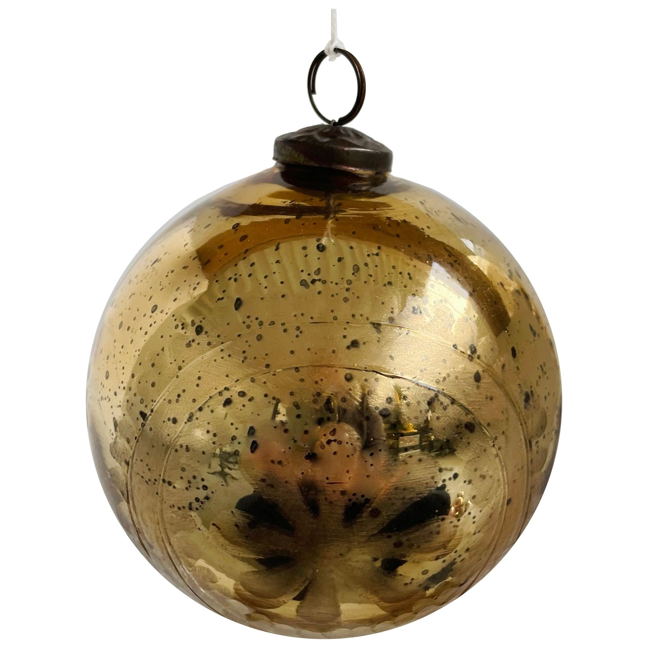 Glass bauble, antique shiny gold with floral pattern 12 cm