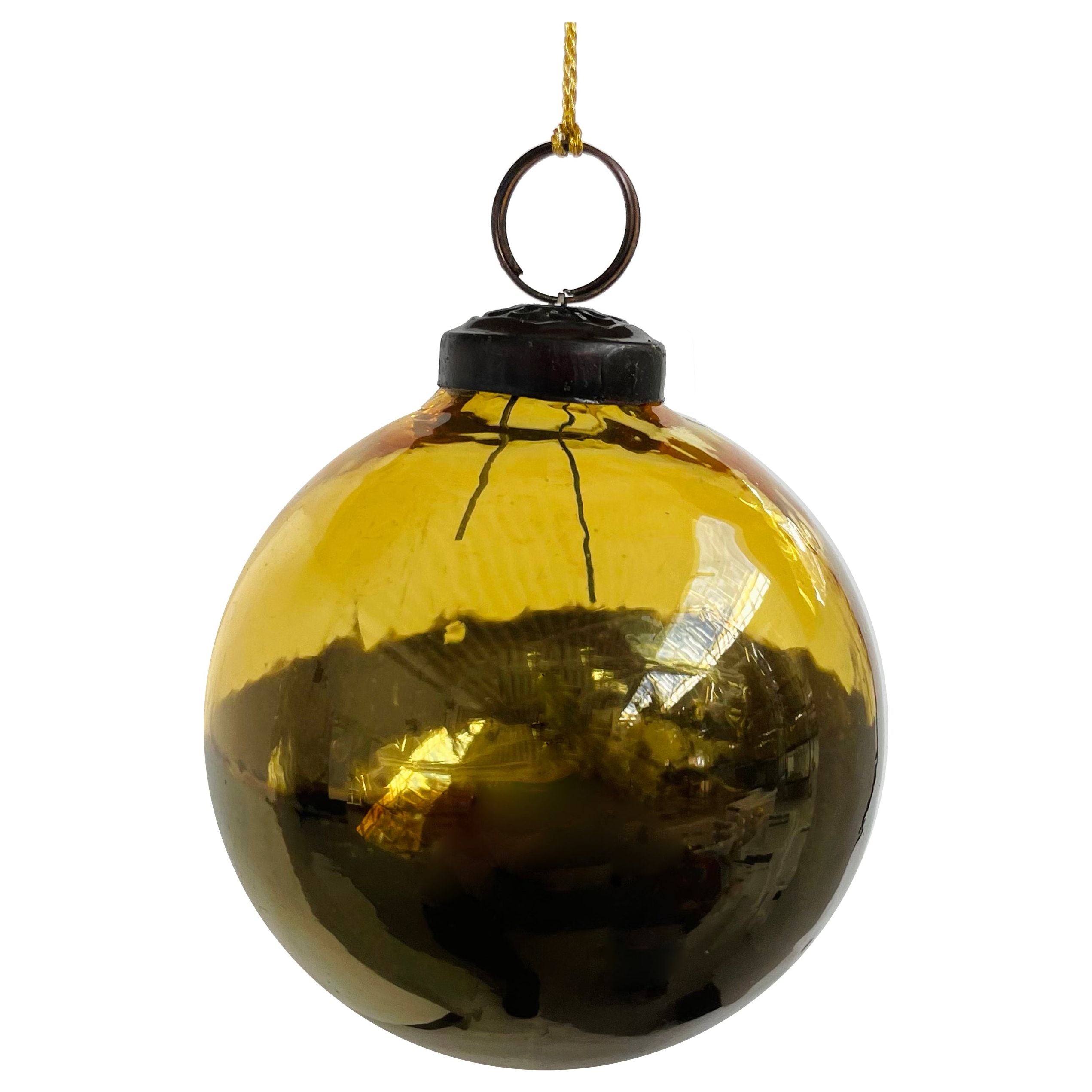 Glass bubble, golden, semi-mirror effect 7.5cm