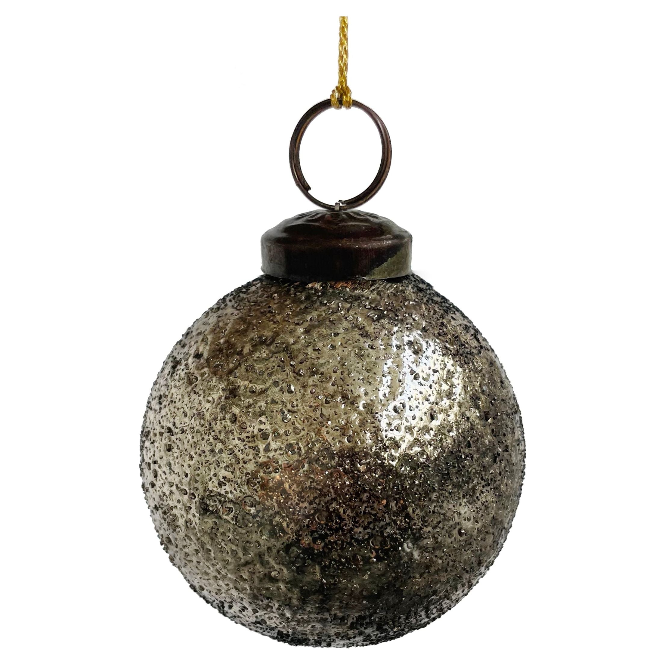 Glass bubble, silver-black sand, oxidized 7.5 cm