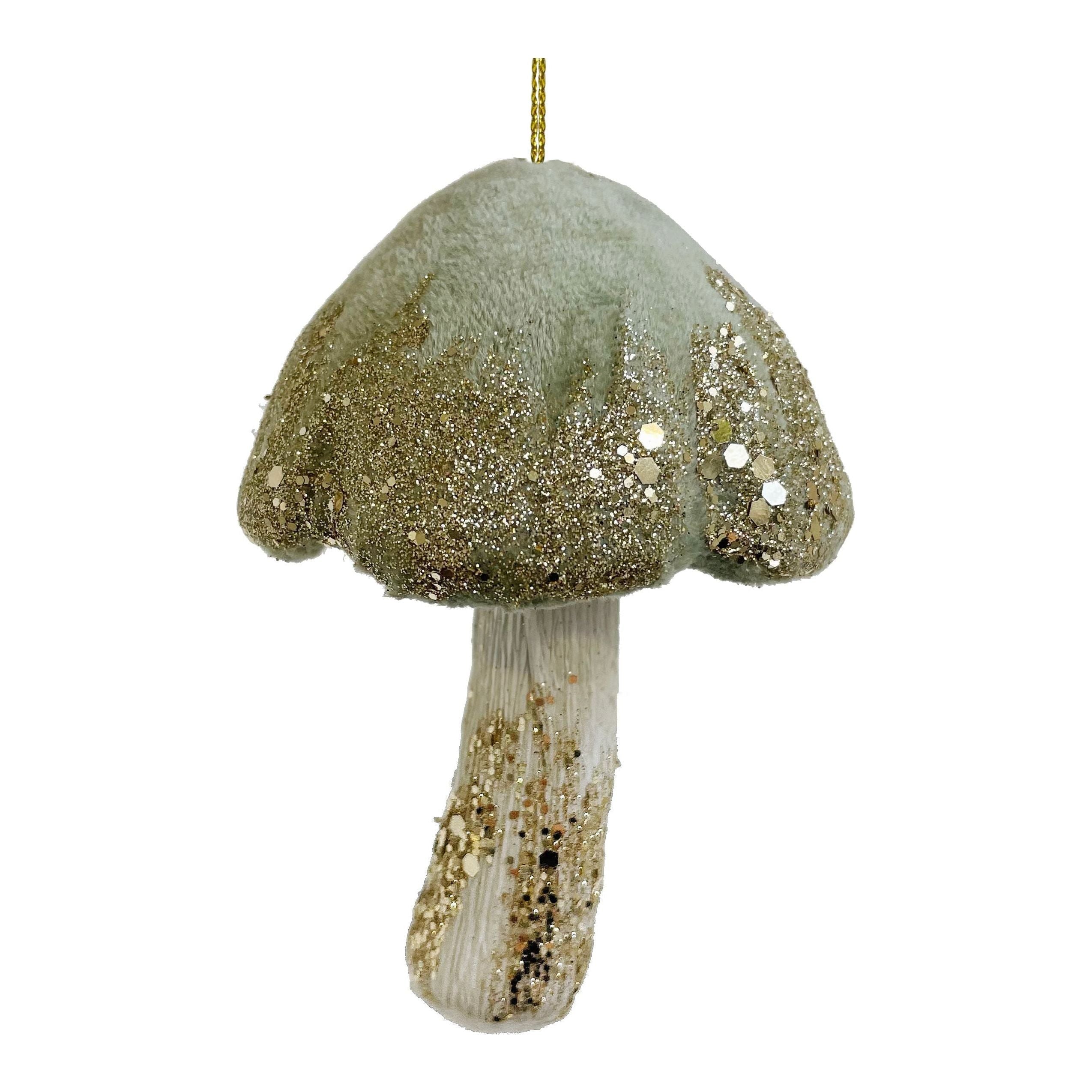 Velvet mushroom, green with gold glitter 12cm