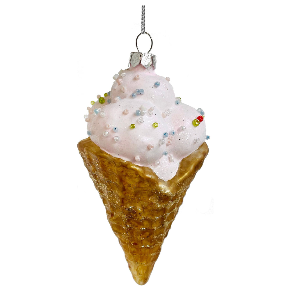 Stiklinis eglutės žaisliukas ledai, rožiniai 12 cm