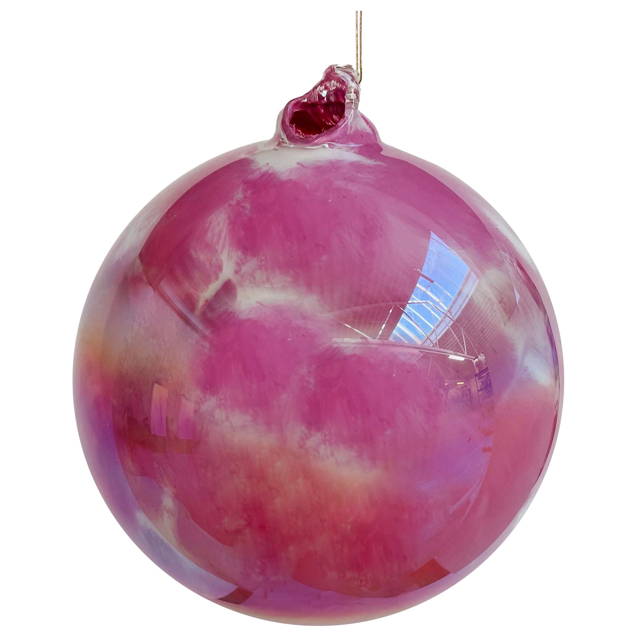 Glass bubble, pink, glossy, white, marble 12 cm