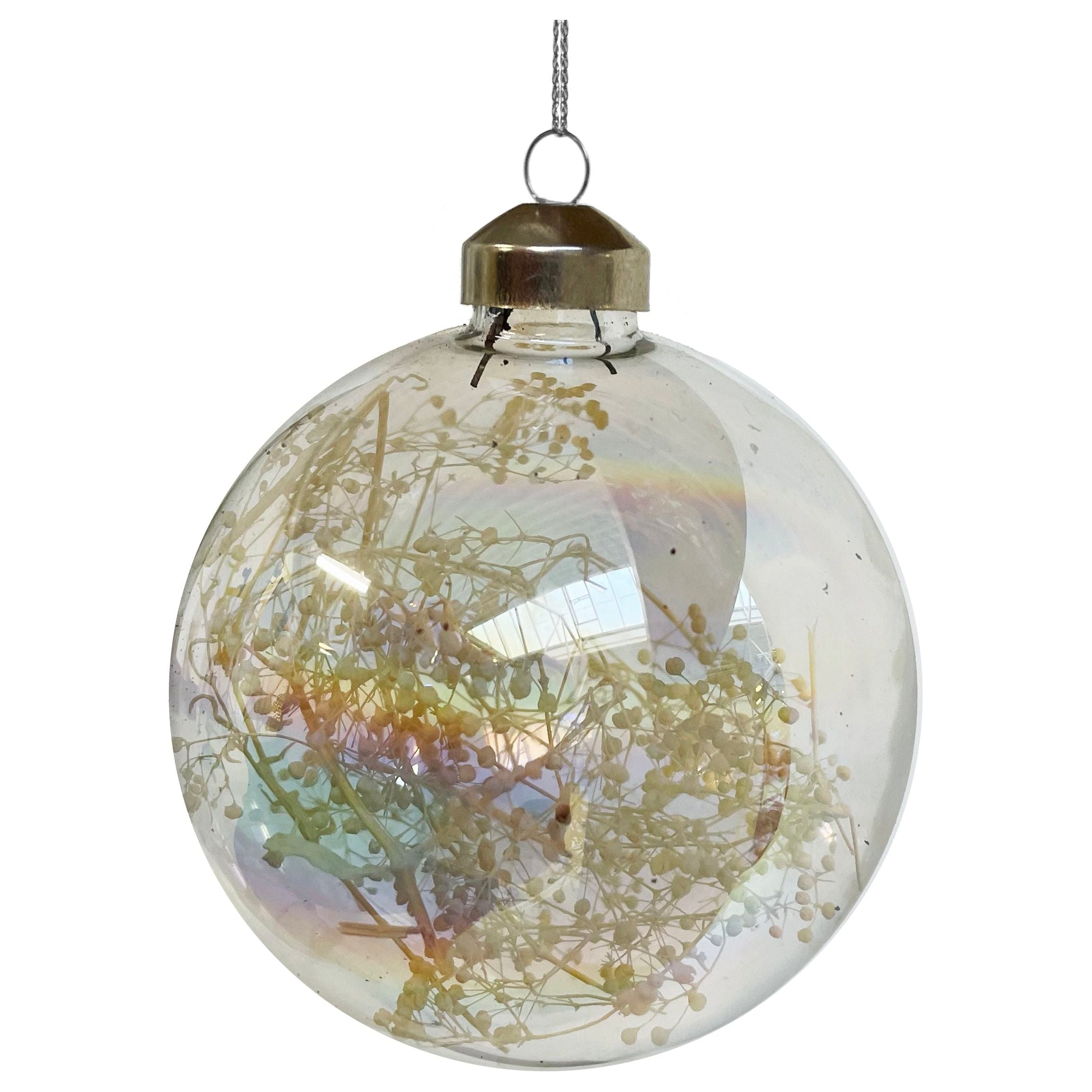 Glass bubble, clear gloss, grass decor inside 10cm