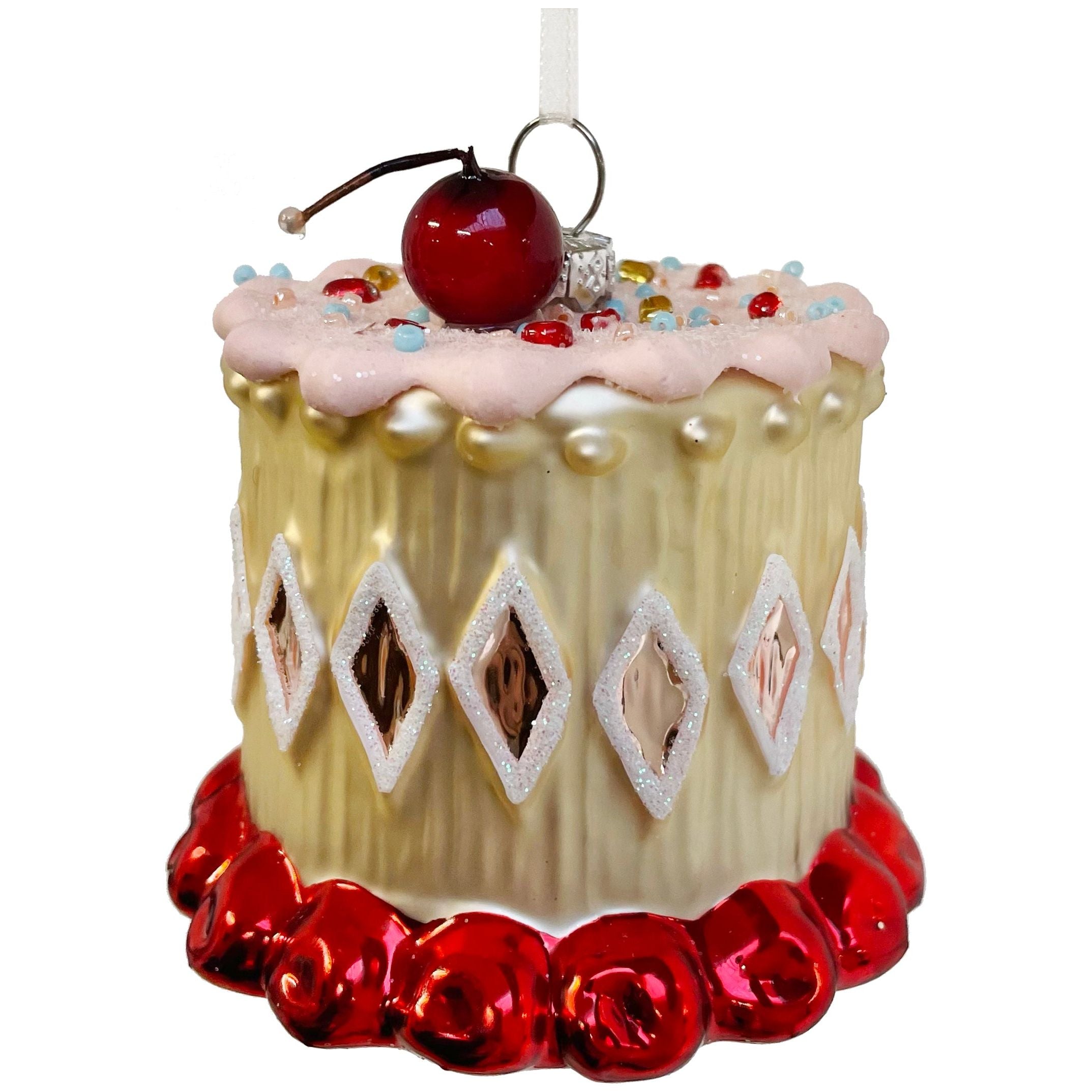 Glass cake with cherry Christmas tree ornament 9cm