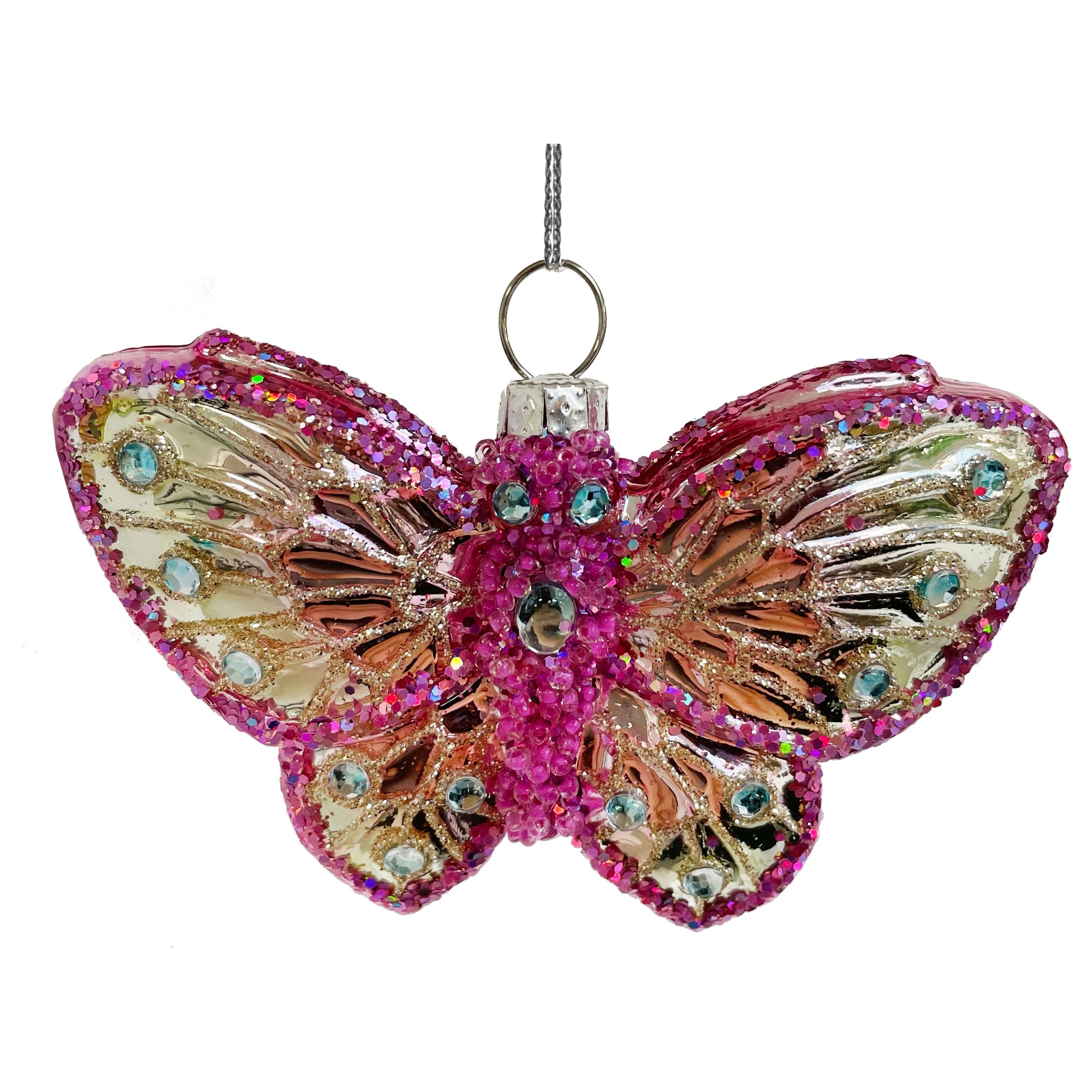 Stiklinis drugelis, sidabrinis-rožinis 10cm