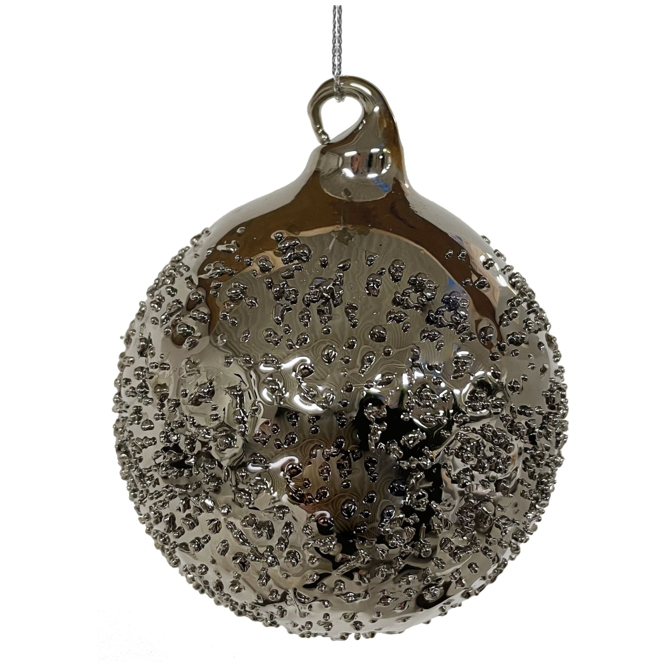 Glass bauble, dark silver faceted 8cm