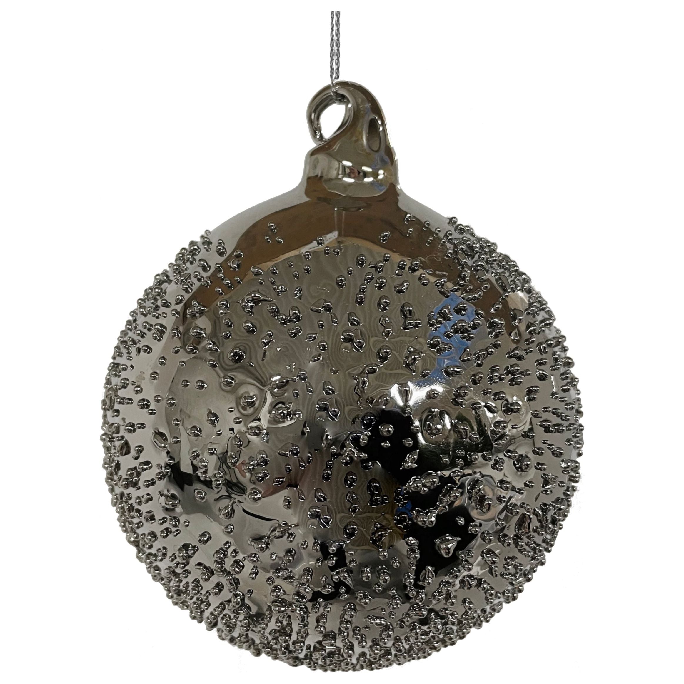 Glass sphere, dark silver faceted 10cm