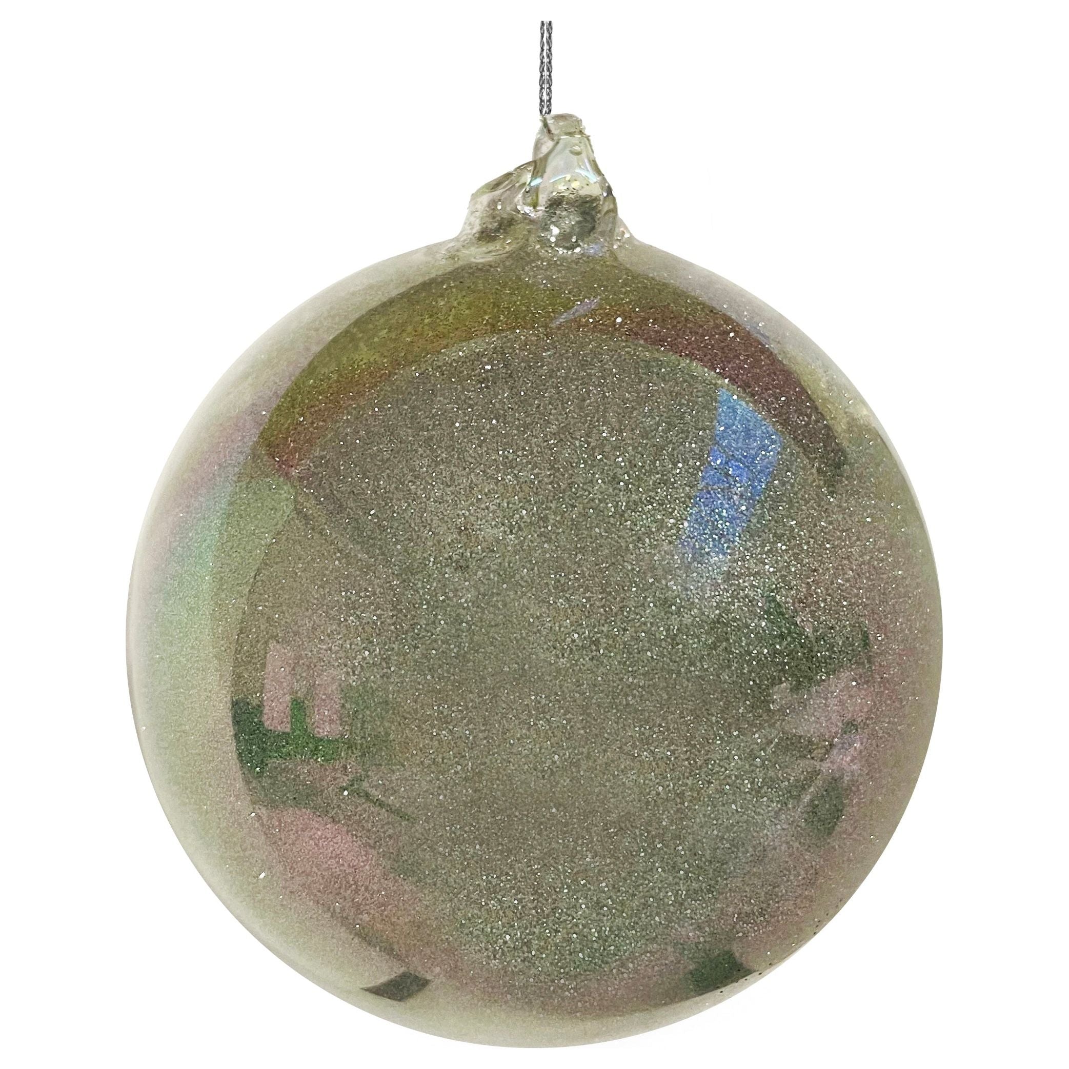 Glass bauble, silver glitter 10cm
