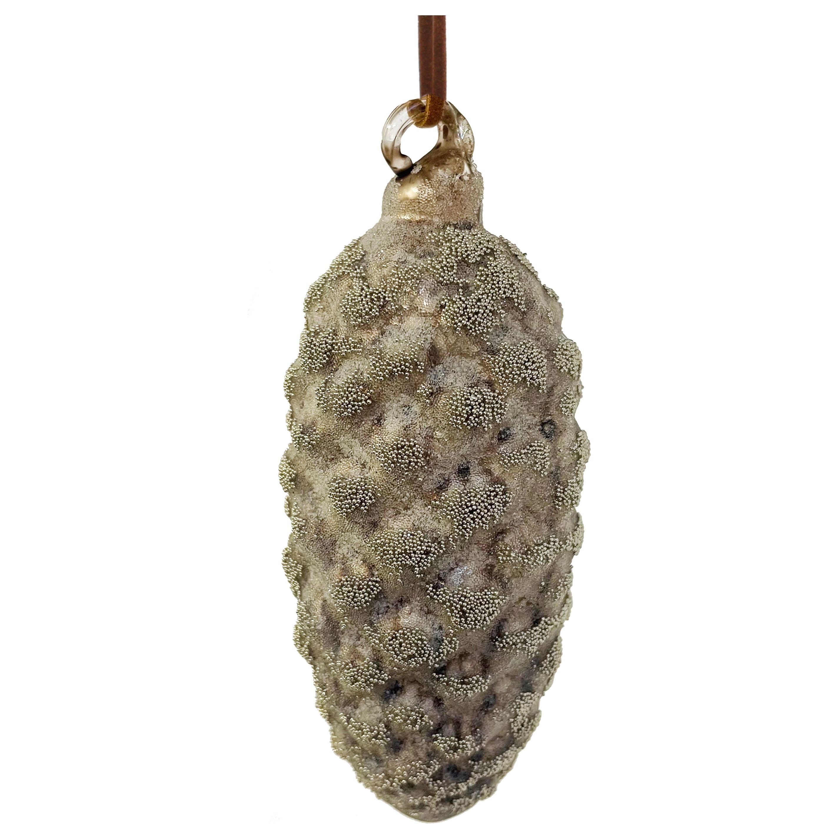 Stiklinis kankorėžis, rudas su karoliukais 10cm