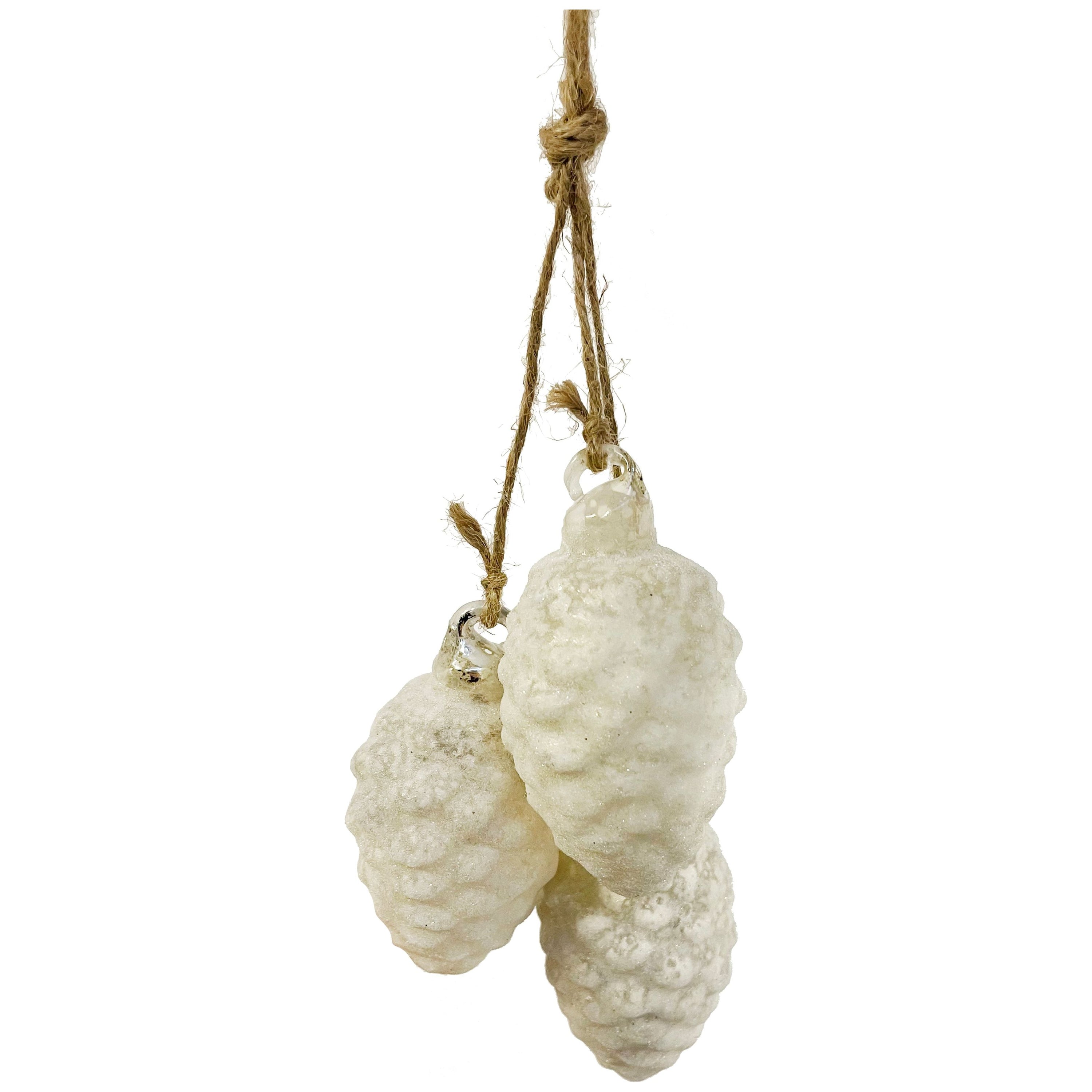 Glass pine cone x3, white