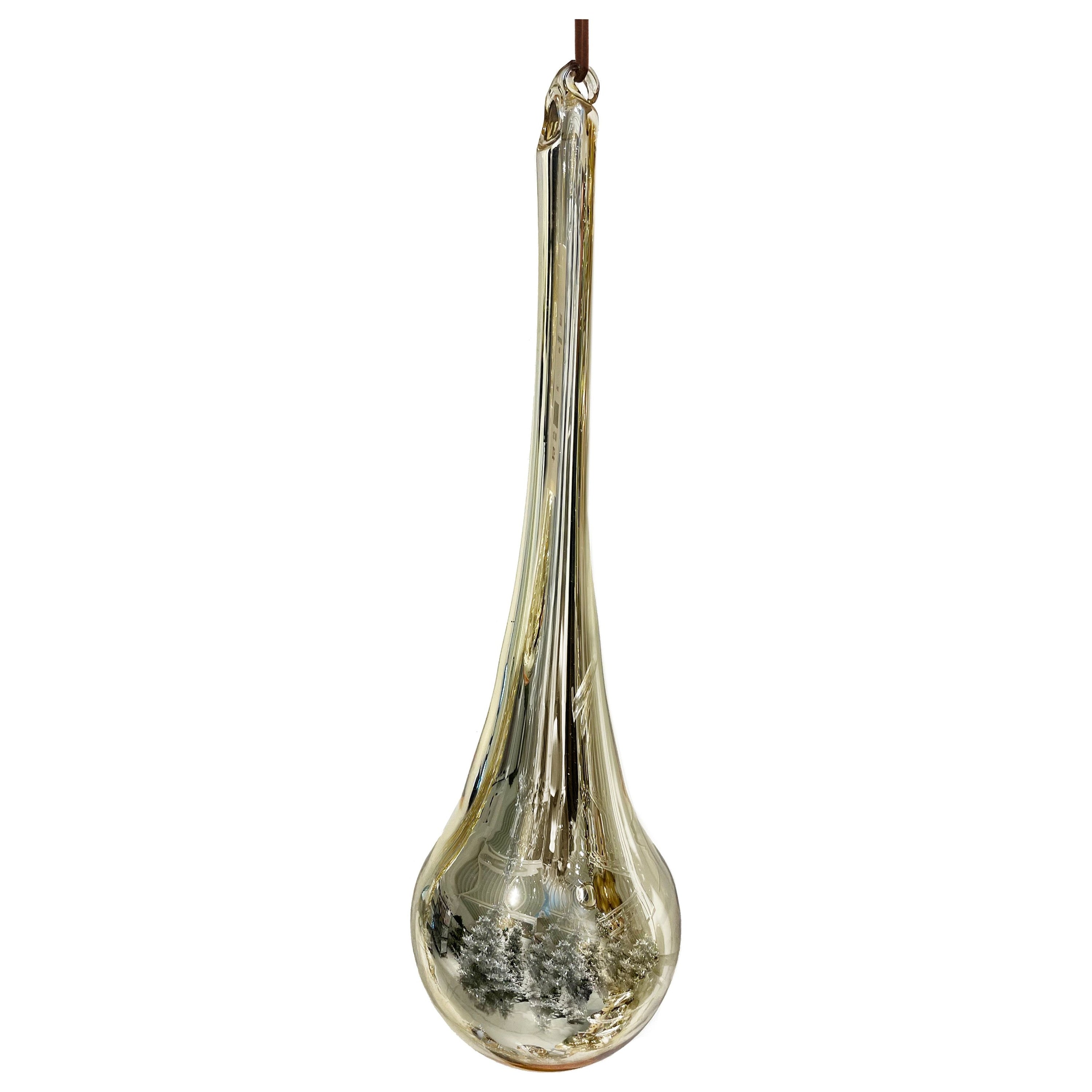 Stiklinė lašo formos eglutės dekoracija, blizgus, auskinis, 31,5 cm