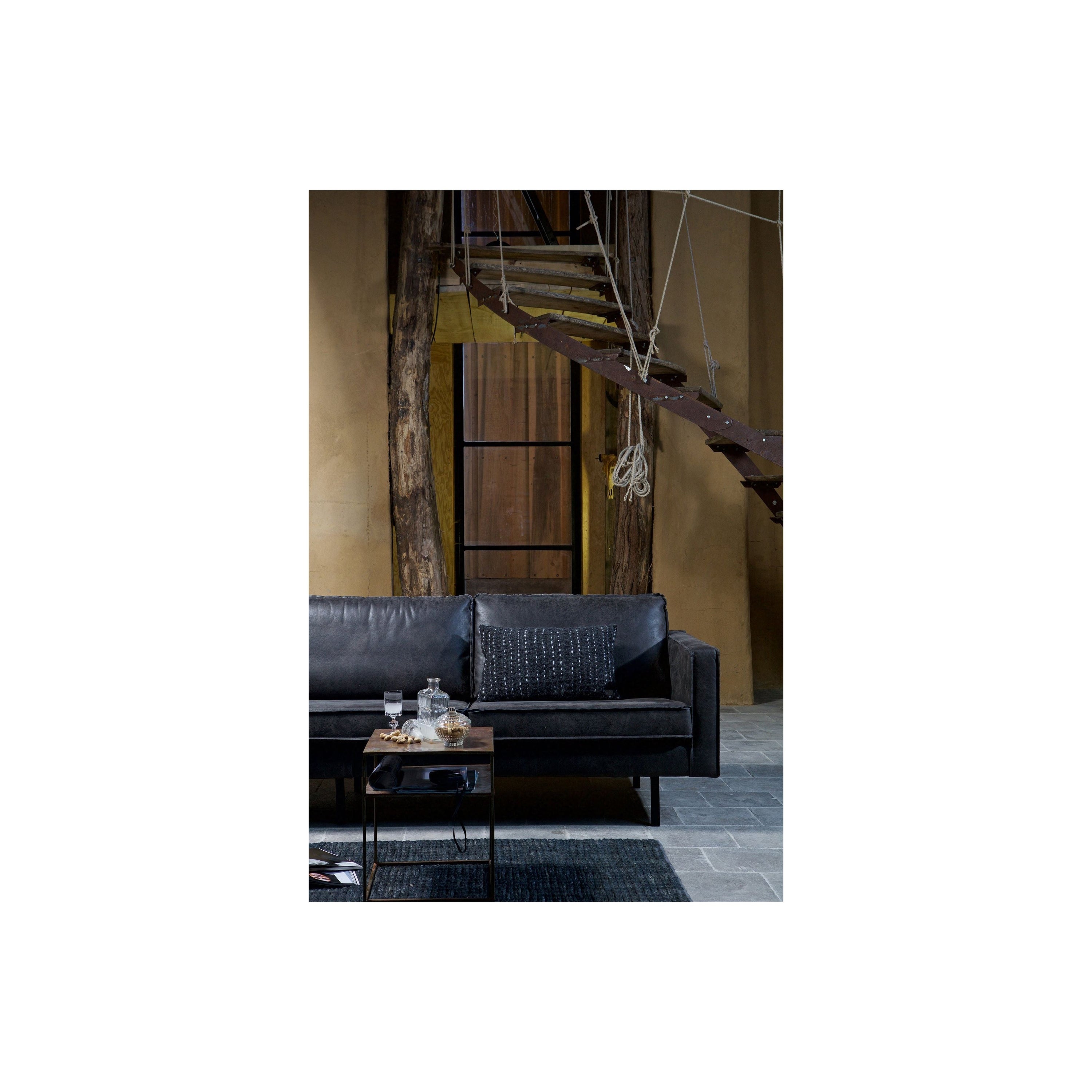 2.5 vietų sofa RODEO, Perdirbta Oda, Juoda Spalva