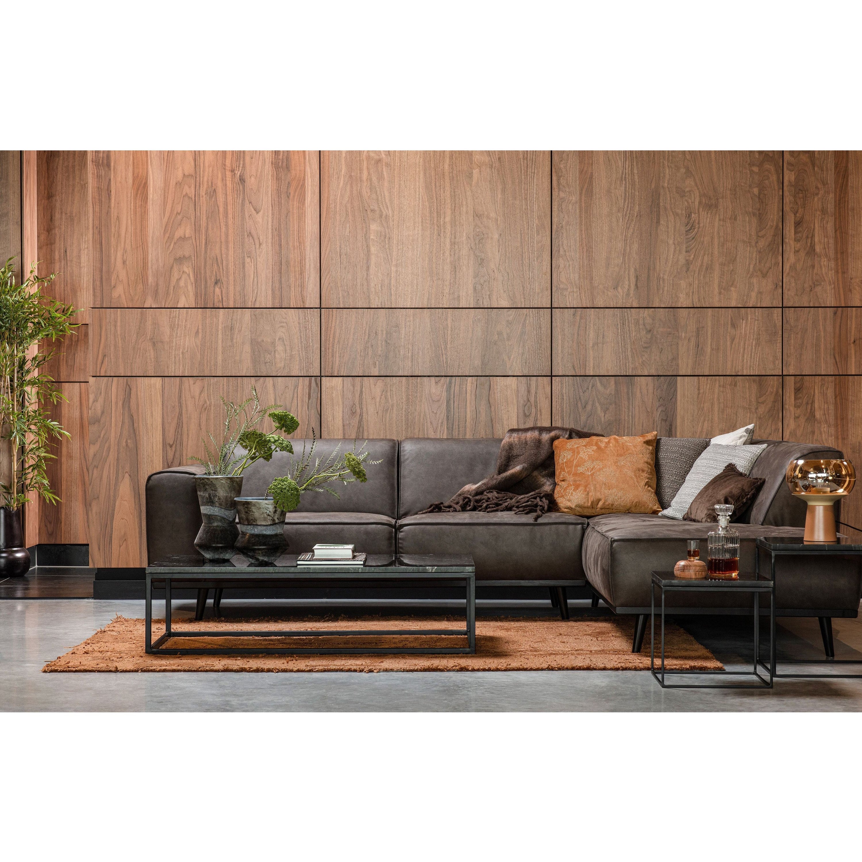 Kampinė sofa "STATEMENT", dešinė pusė, pilka spalva, perdirbta oda