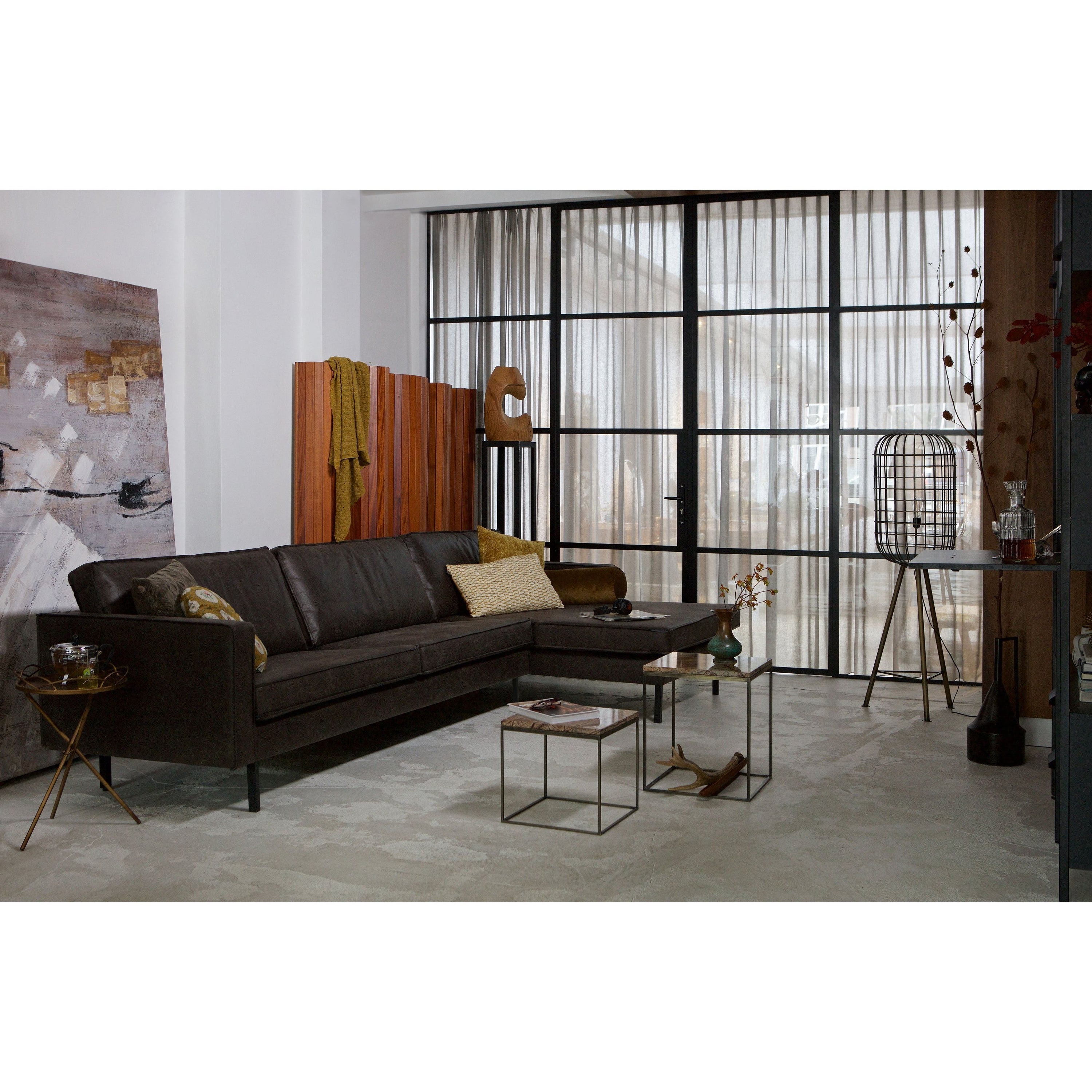 Kampinė sofa RODEO, oda, juoda spalva