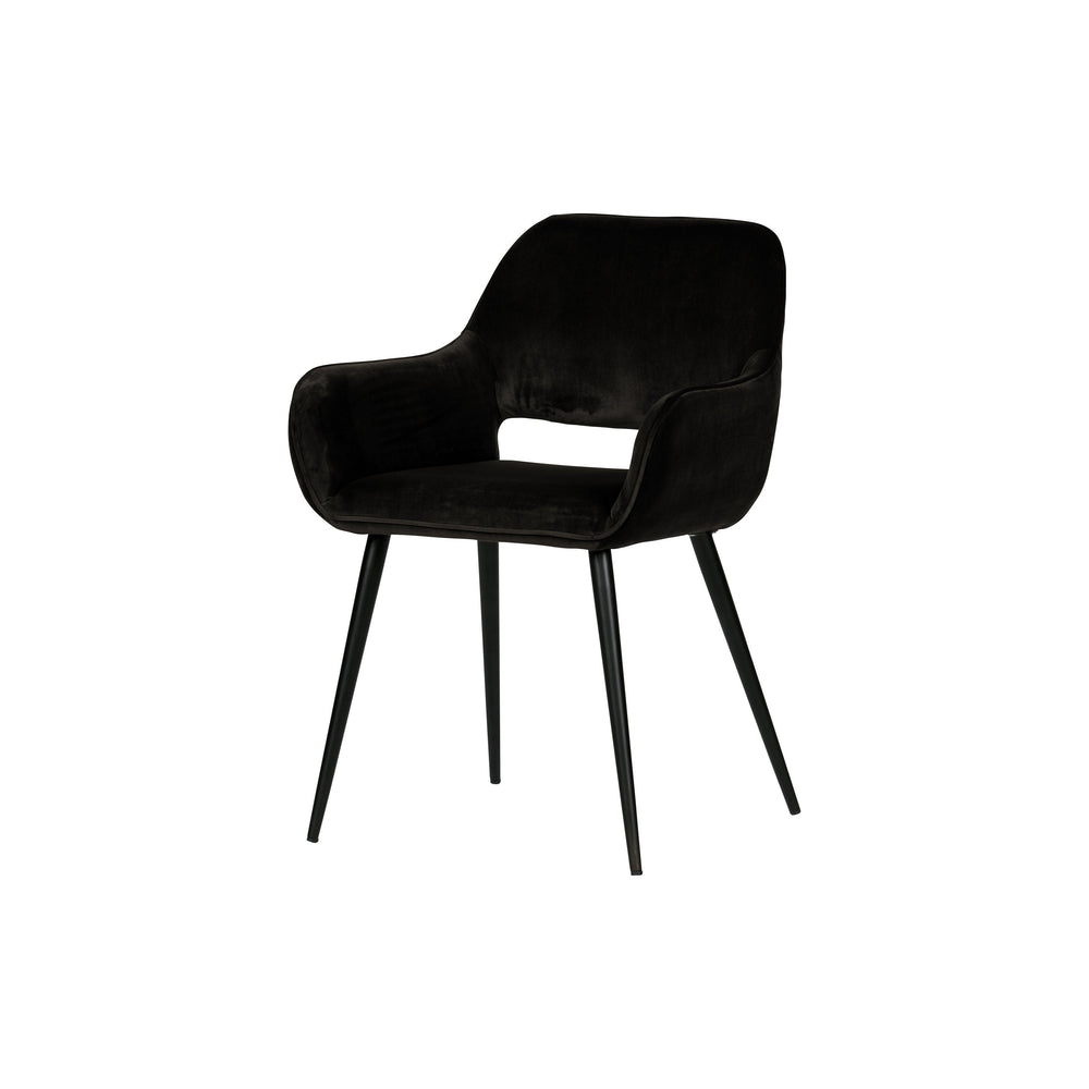 "JELLE" valgomojo kėdžių komplektas, aksomas, juoda spalva, 2 vnt.
