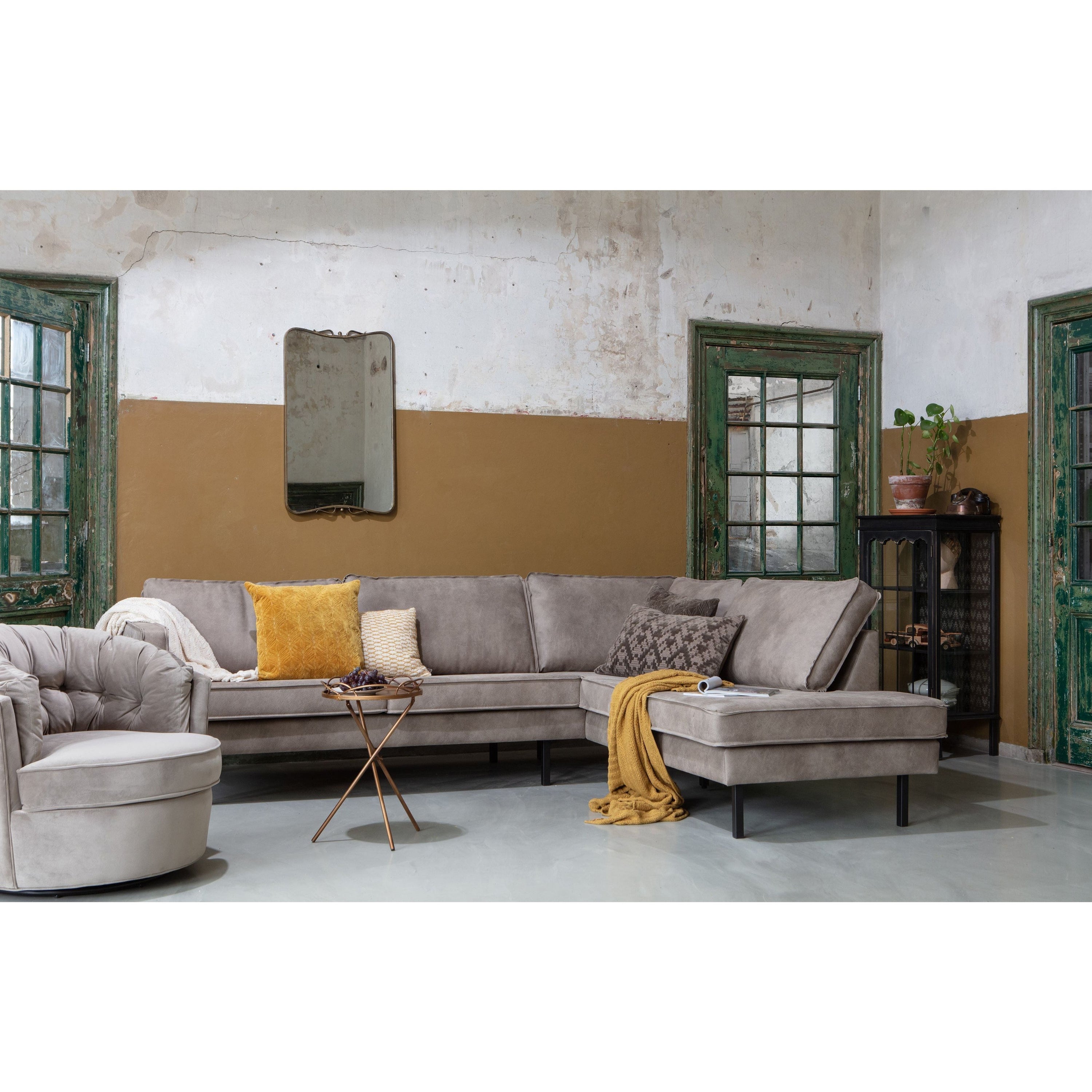 ,,Rodeo" Kampinė Sofa, Dešinė, Netikra Oda, Pilka Spalva