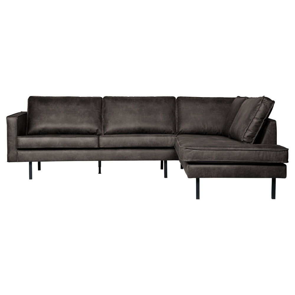 ,,Rodeo" Kampinė Sofa, Dešinė, Perdirbta Oda, Juoda Spalva