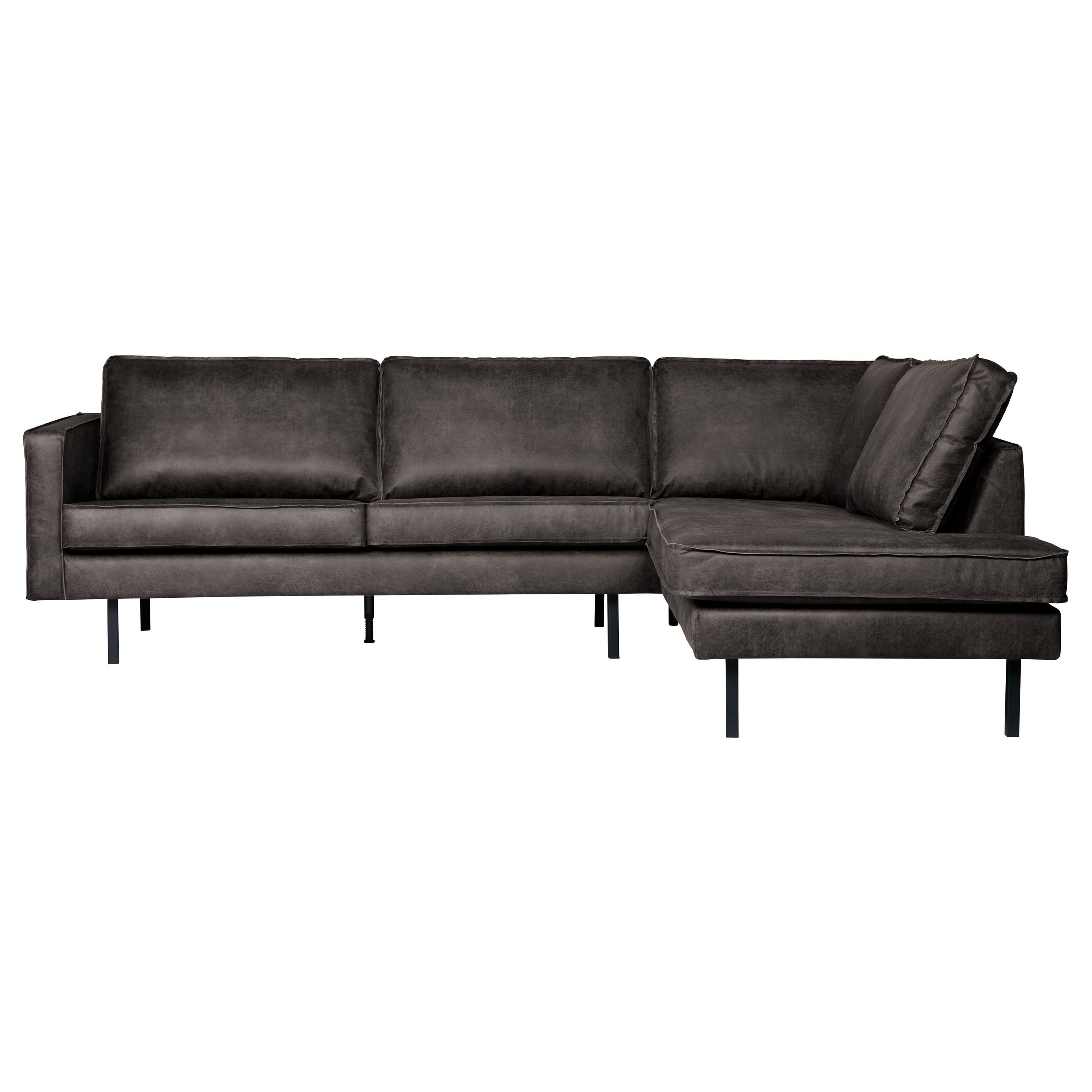 ,,Rodeo" Kampinė Sofa, Dešinė, Perdirbta Oda, Juoda Spalva