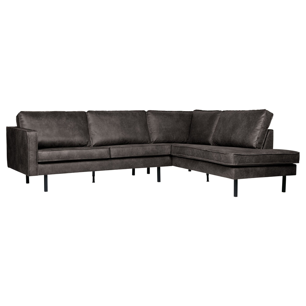 ,,Rodeo" Kampinė Sofa, Dešinė, Perdirbta Oda, Juoda Spalva