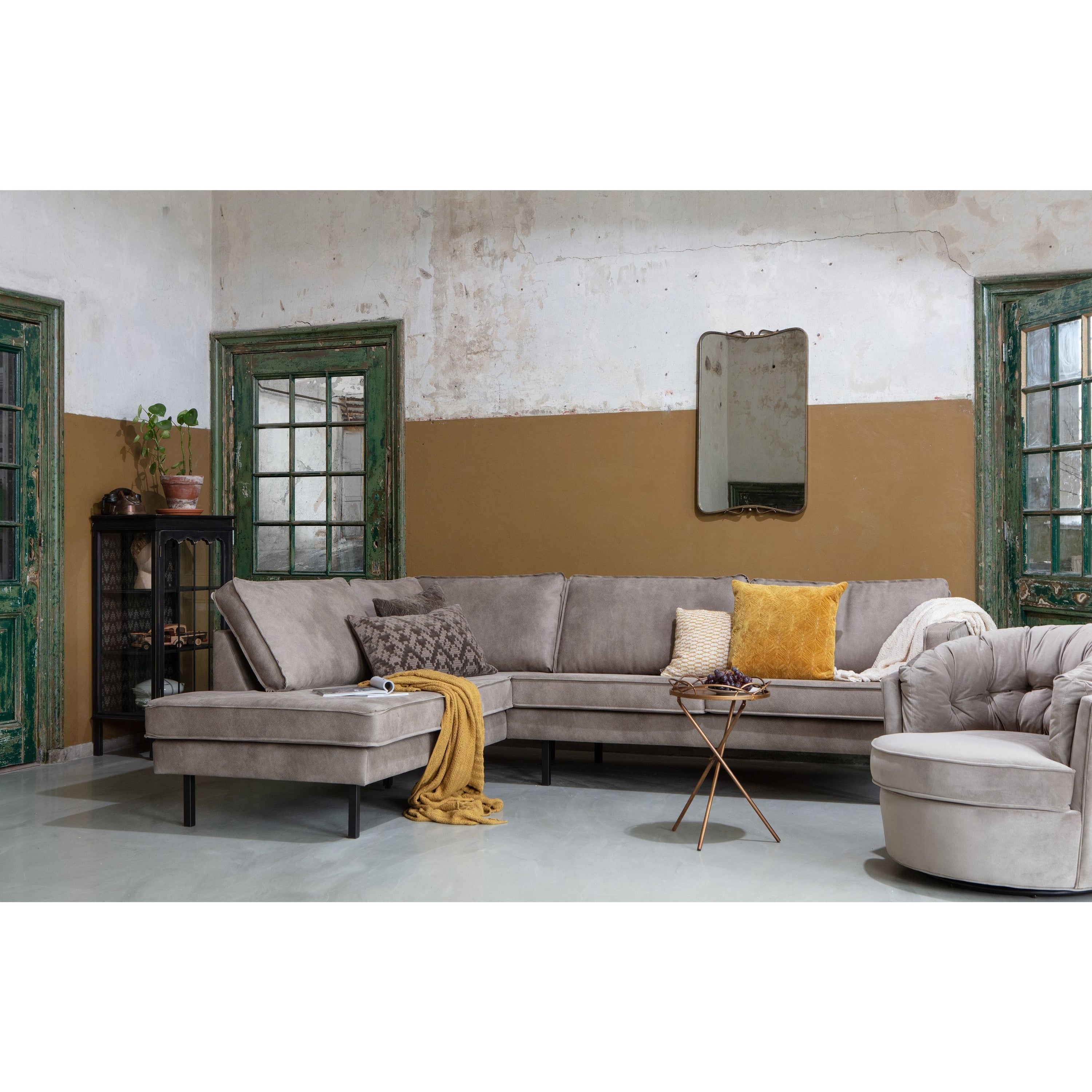 ,,Rodeo" Kampinė Sofa, Kairė, Netikra Oda, Pilka Spalva