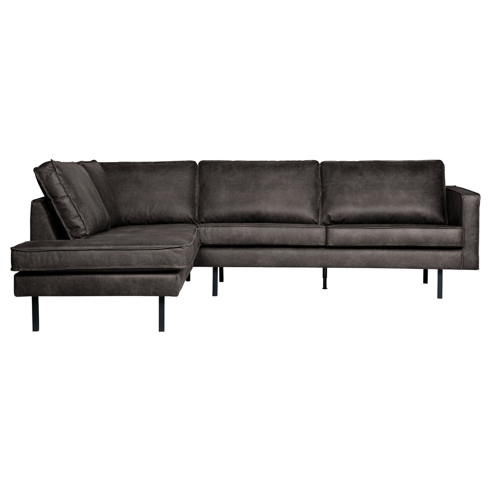 ,,Rodeo" Kampinė Sofa, Kairė, Perdirbta Oda, Juoda Spalva