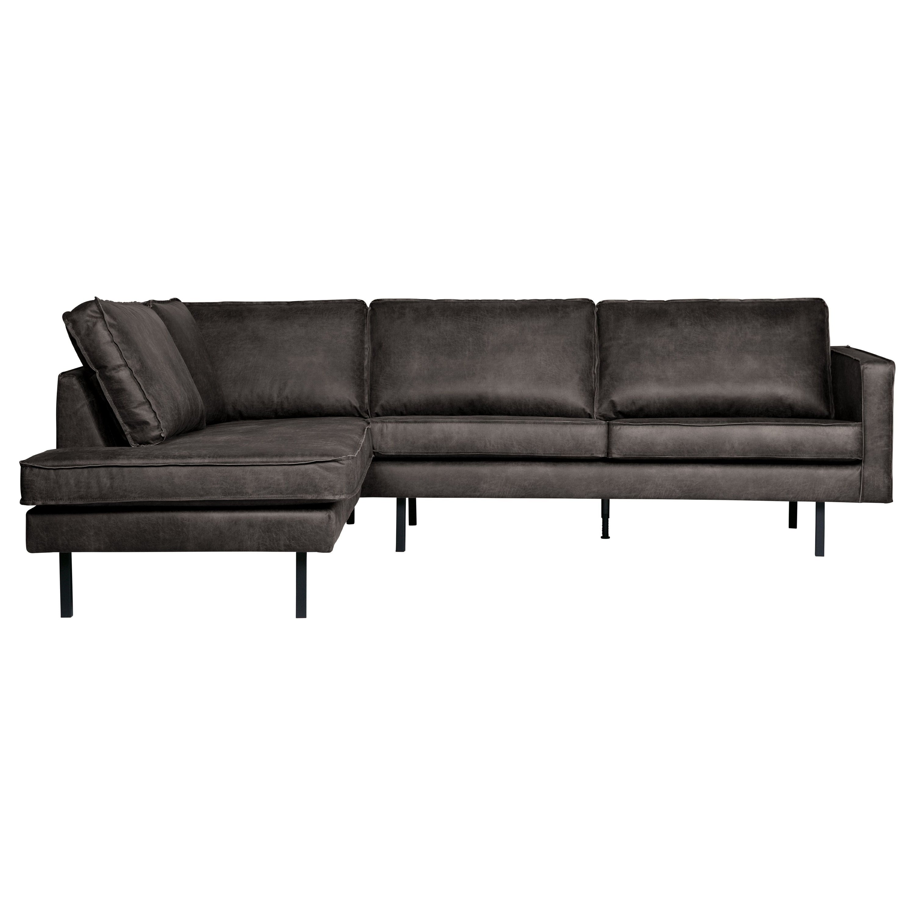 ,,Rodeo" Kampinė Sofa, Kairė, Perdirbta Oda, Juoda Spalva