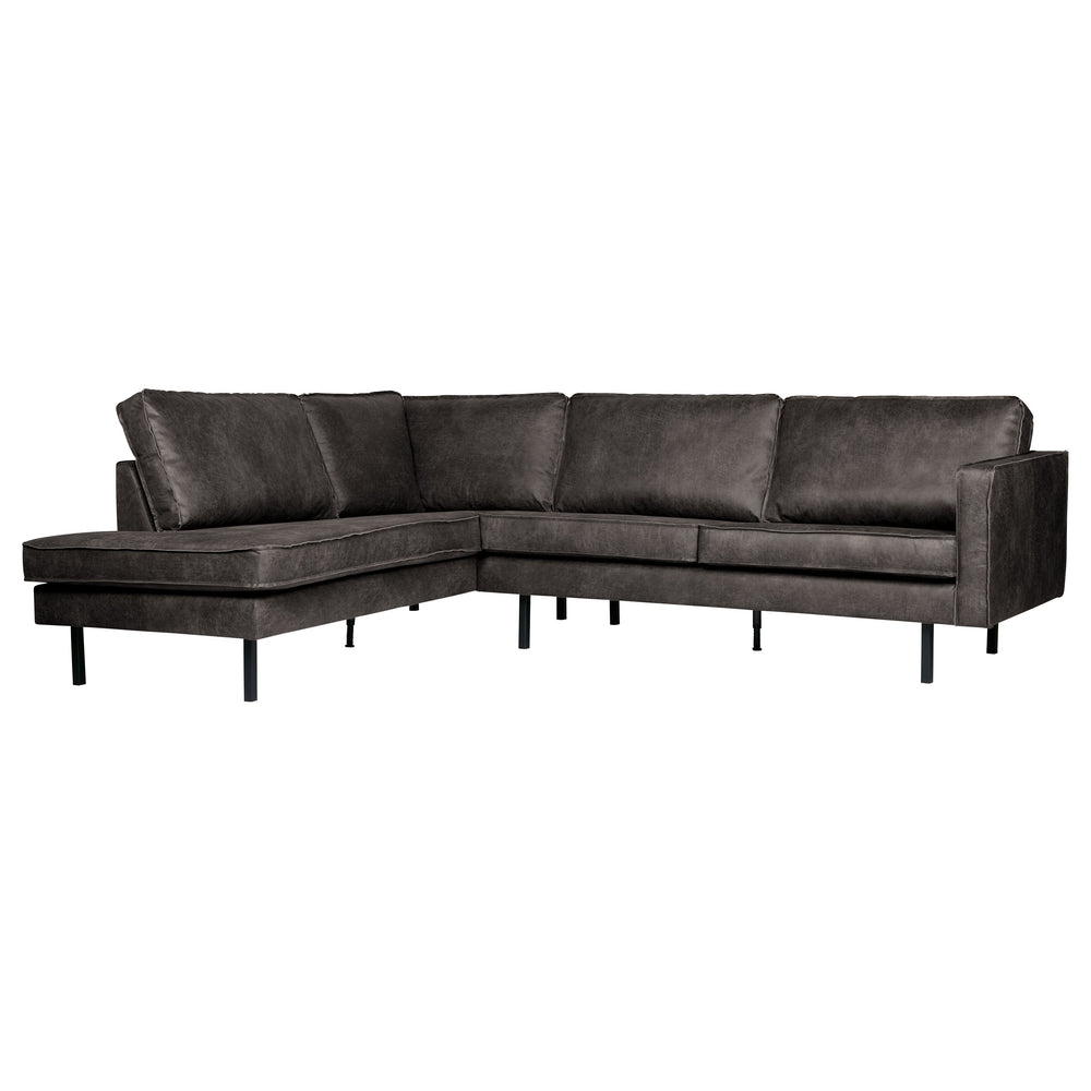 ,,Rodeo" Kampinė Sofa, Kairė, Perdirbta Oda, Juoda Spalva