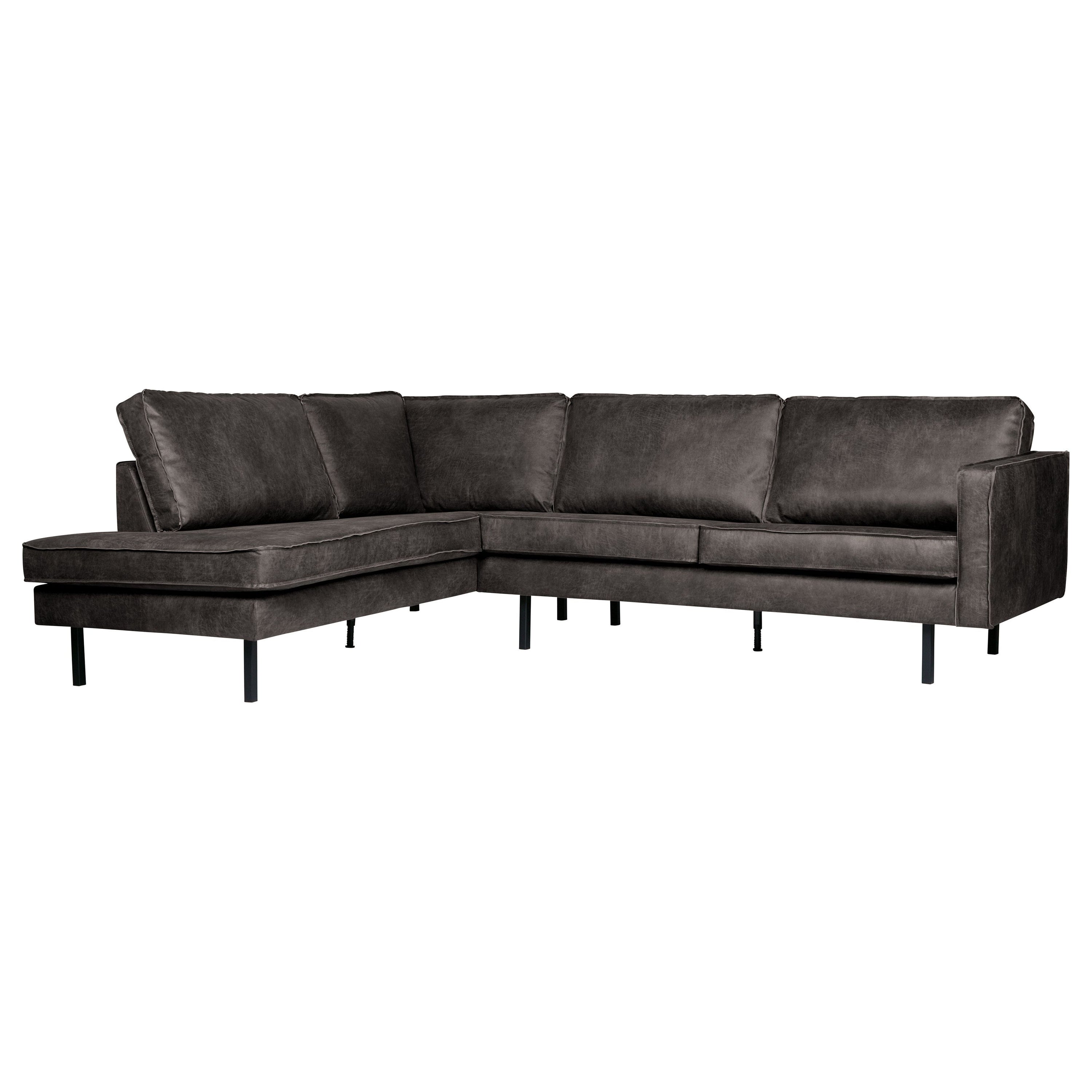 ,,Rodeo" Kampinė Sofa, Kairė, Perdirbta Oda, Juoda Spalva