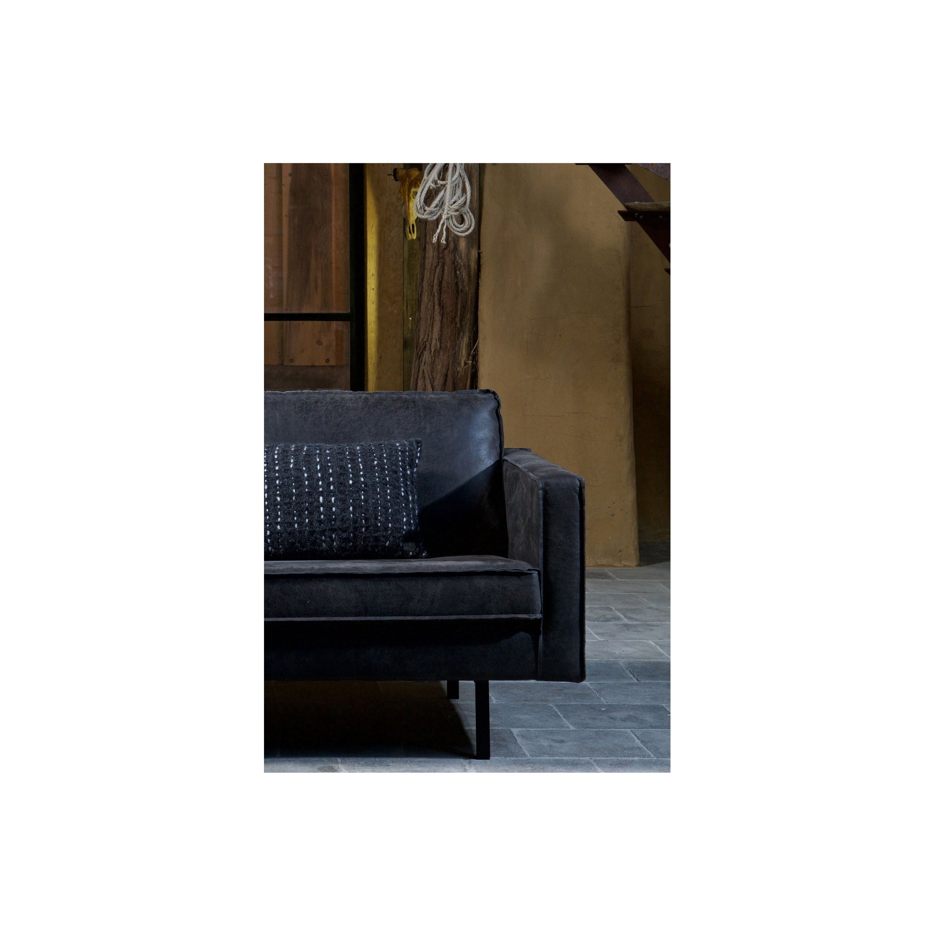 ,,Rodeo" Kampinė Sofa, Kairė, Perdirbta Oda, Juoda Spalva
