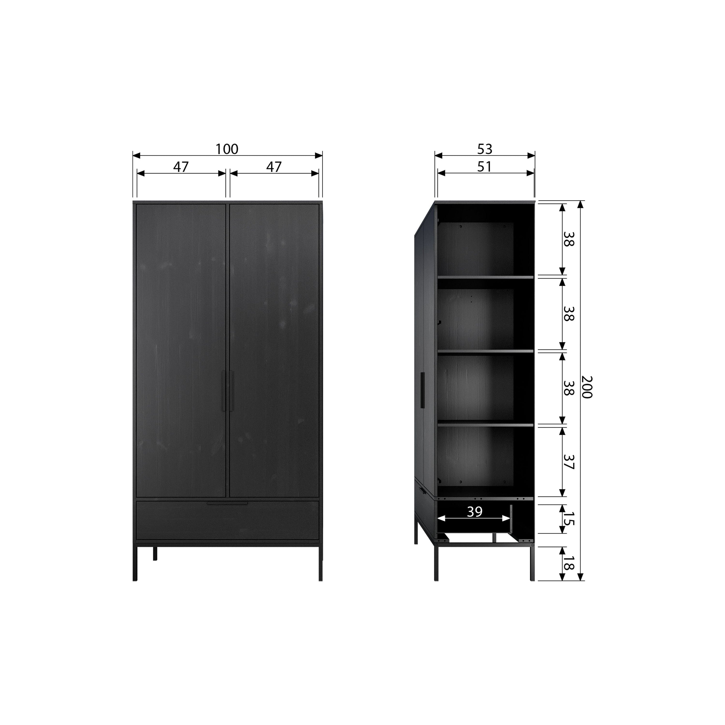 Dviejų durų spinta „Adam“, juoda