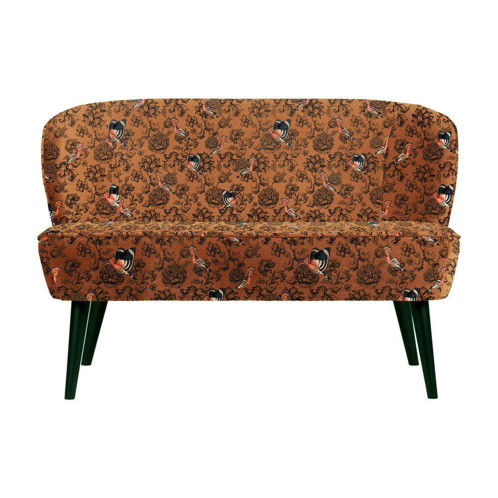 Sofa "SARA" ruda spalva su gėlių raštu, poliesteris/mediena
