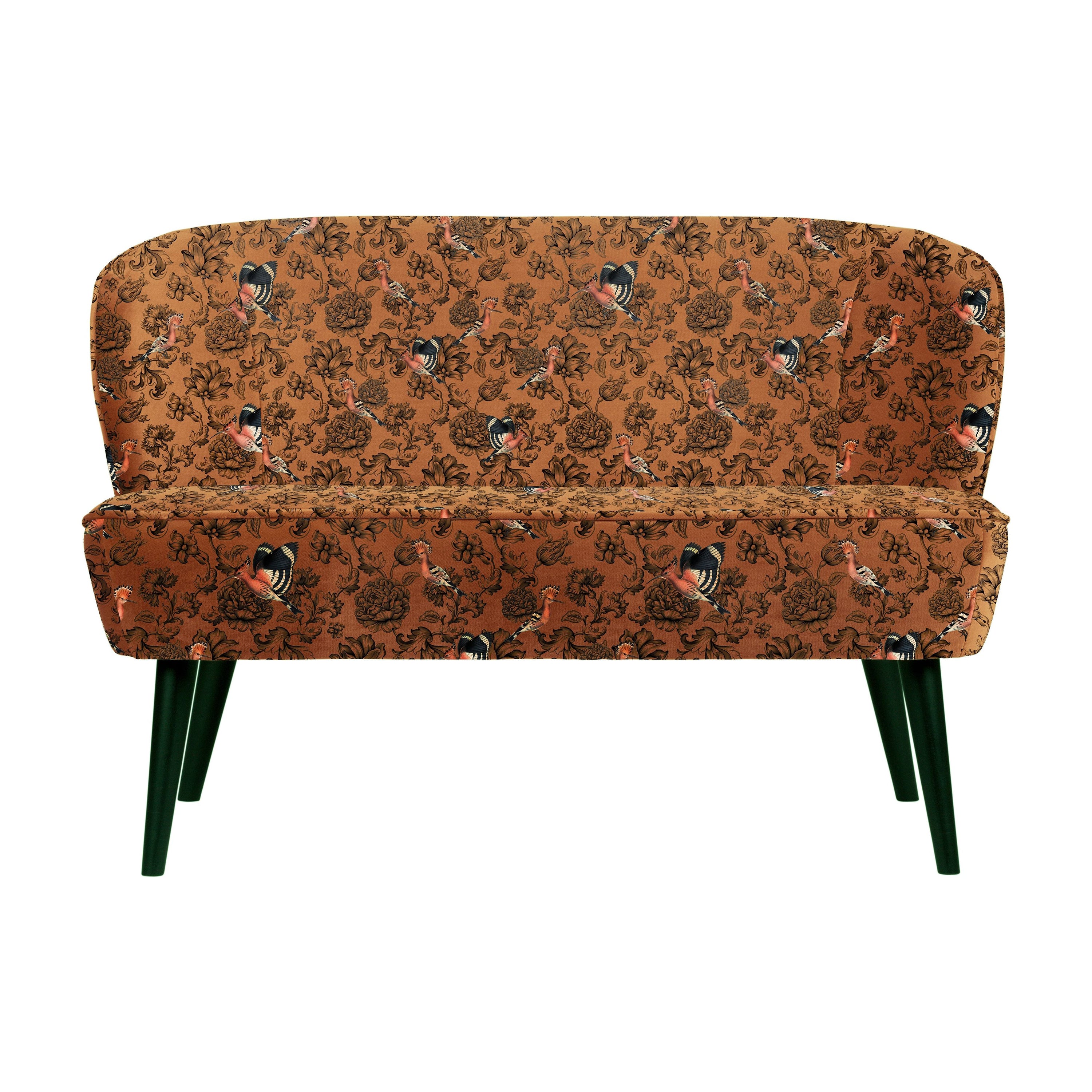 Sofa "SARA" ruda spalva su gėlių raštu, poliesteris/mediena
