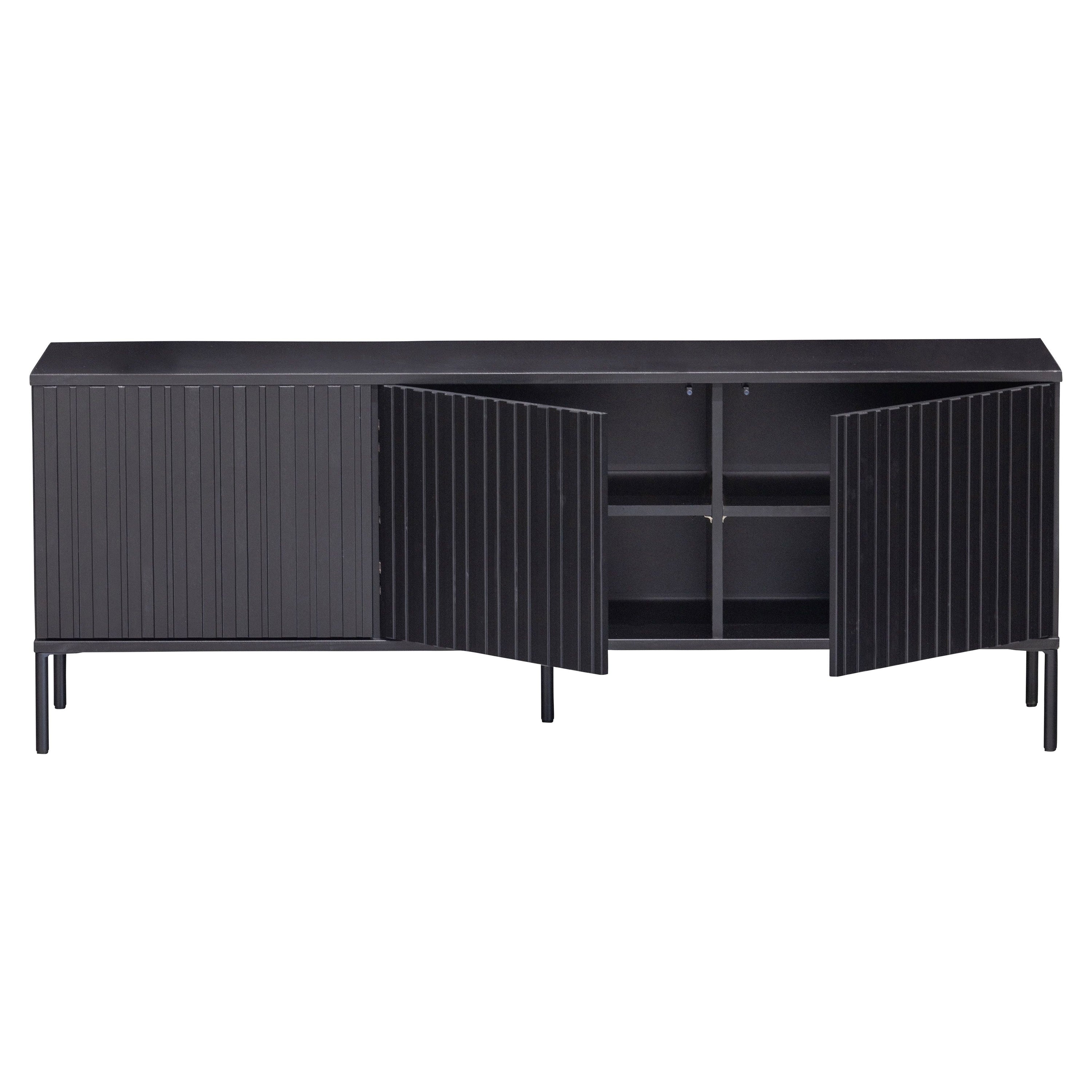 "GRAVURE NEW" televizoriaus staliukas, juoda spalva, pušies mediena, 150 cm