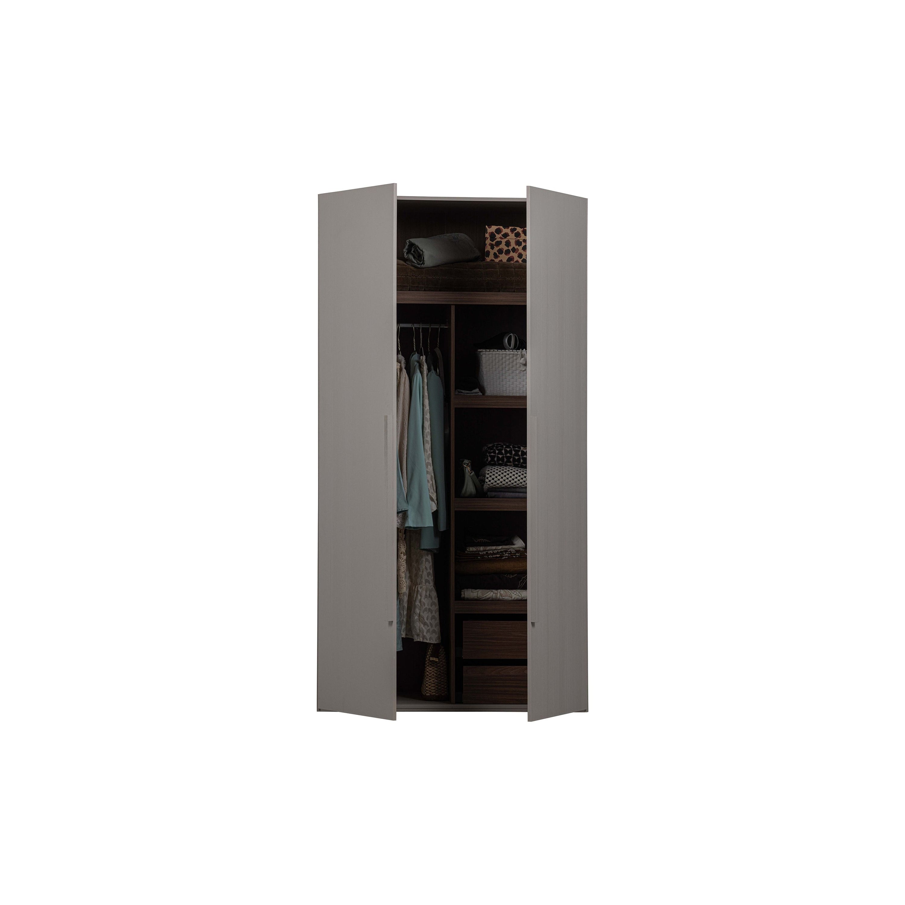 "RENS" drabužių spinta 2 durų, pilka spalva, mediena