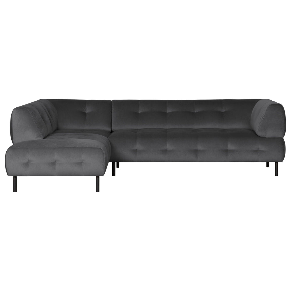 "Lloyd" sofa, kampas kairės, aksomas, tamsiai pilka spalva