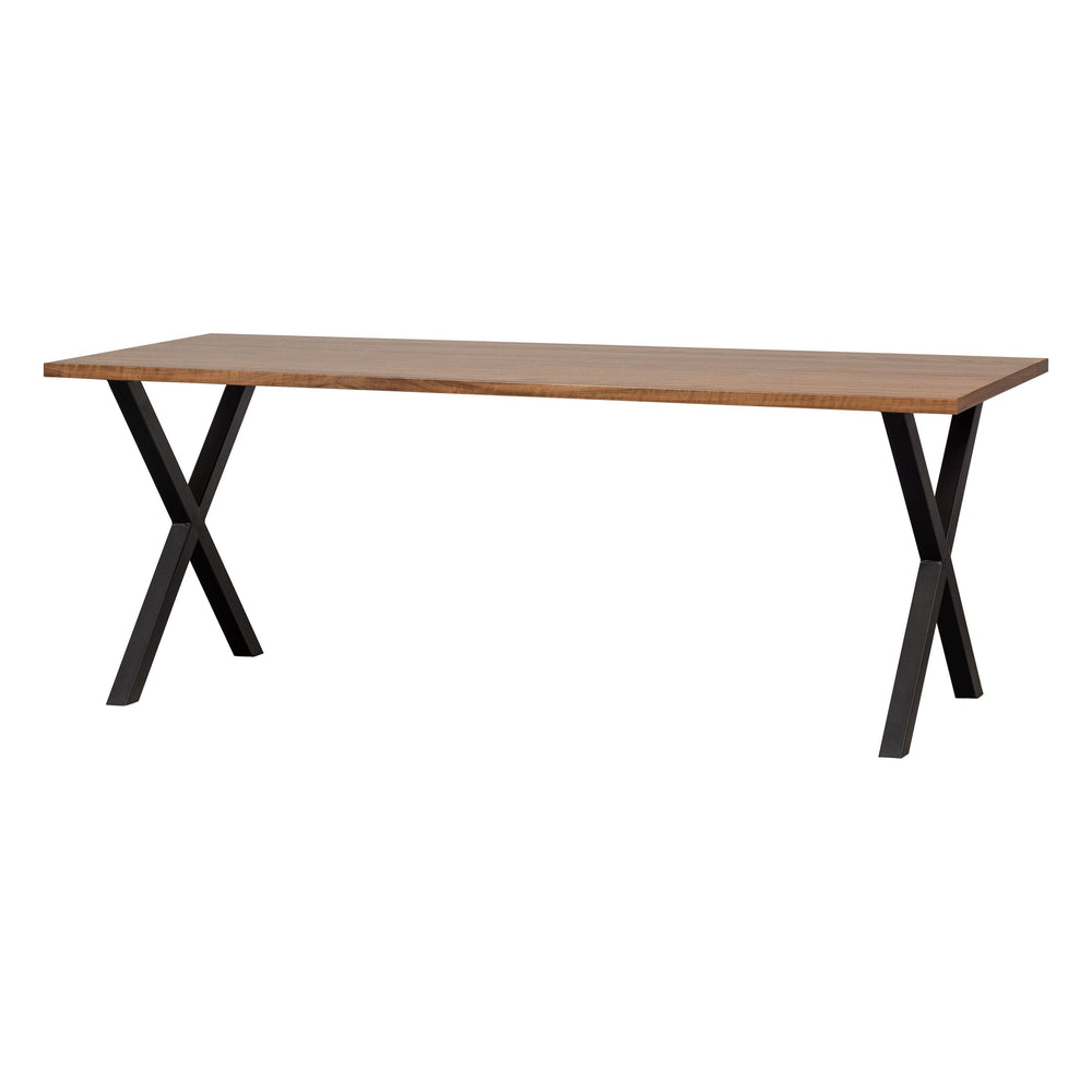 "Jimmy" valgomojo stalas, riešutmedžio fanera, 200x90 X formos kojos, metalas, juoda