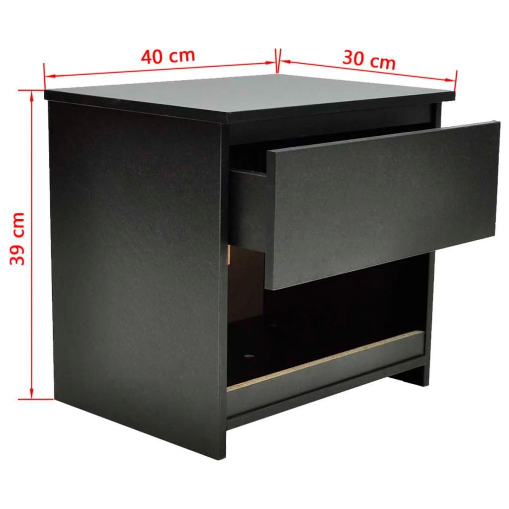 Naktinis staliukas, 2 vnt., su stalčiu, juodos spalvos