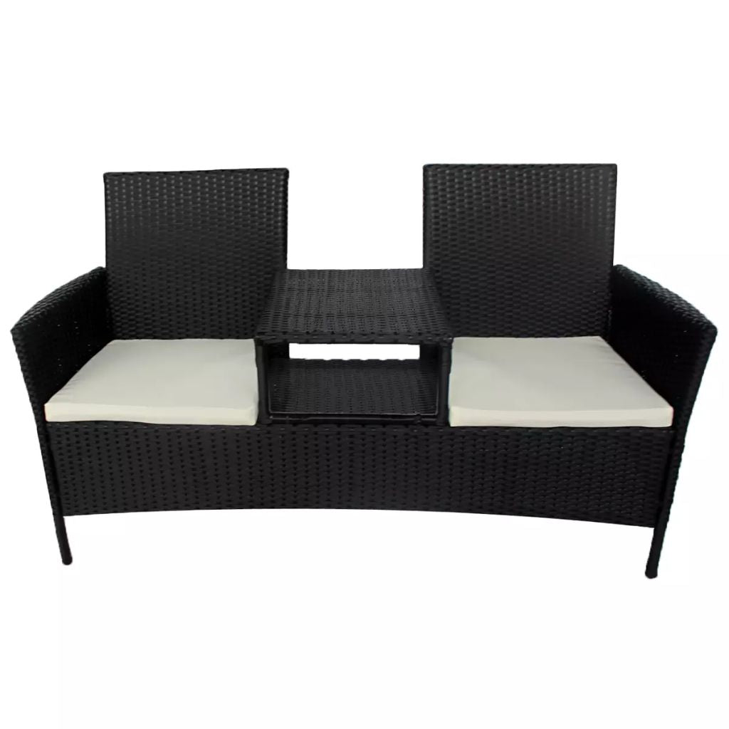 Sodo sofa su arbatiniu staliuku, juoda, dvivietė, poliratanas