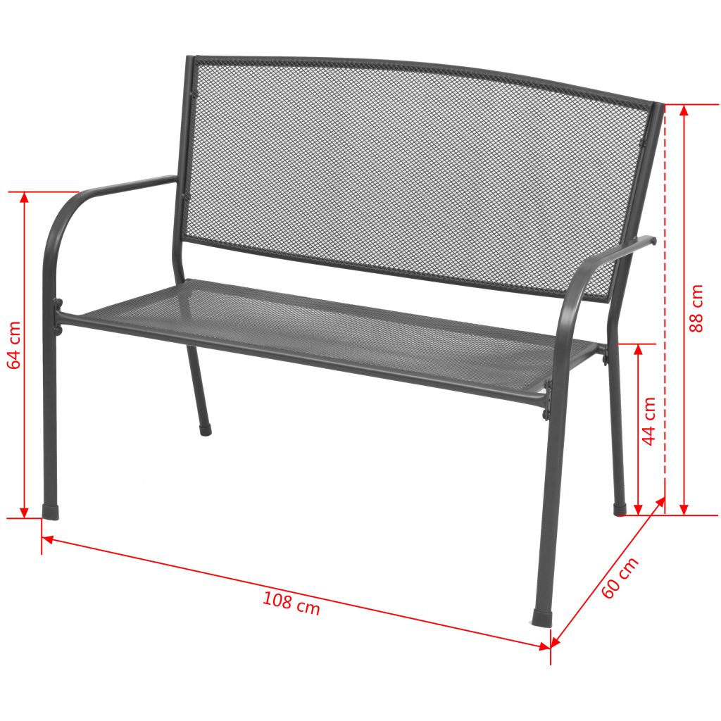 Sodo suoliukas, 108 cm, plienas ir tinklelis, antracito spalvos