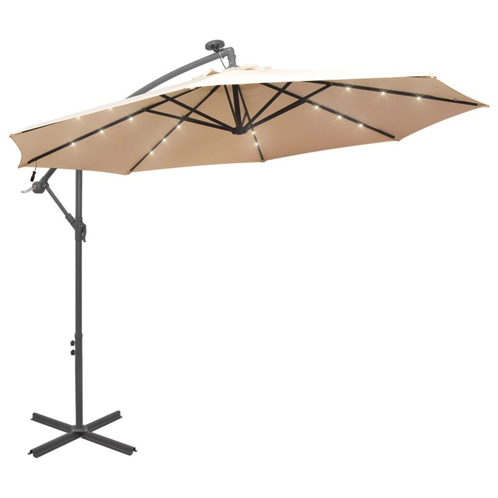 Pakab. skėtis nuo saulės, LED, 300cm, metal. kotas, smėlio sp.