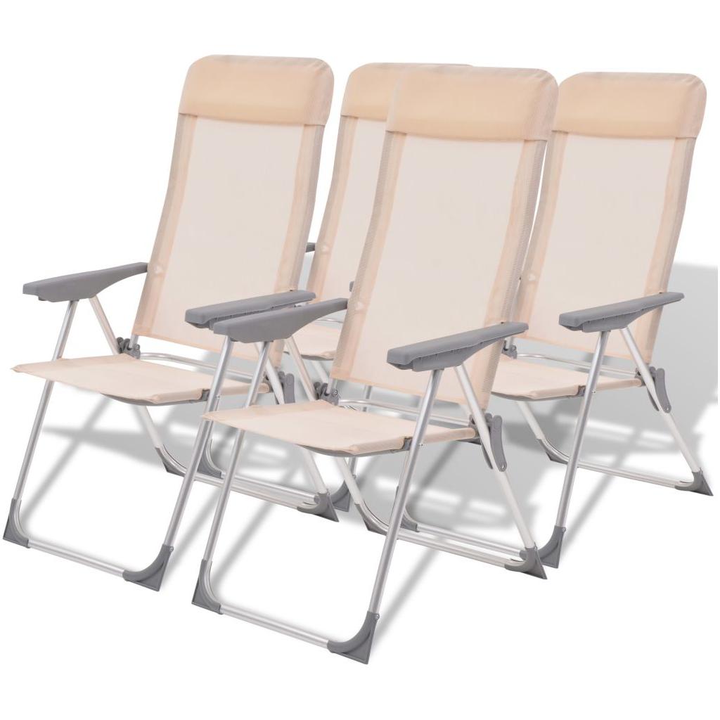 Kempingo kėdės, 4vnt., kreminės sp., aliuminis, 56x60x112cm