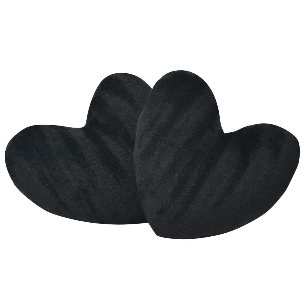 Širdelės formos pagalvėlės, 2 vnt., dirbtinis kailis, juodos