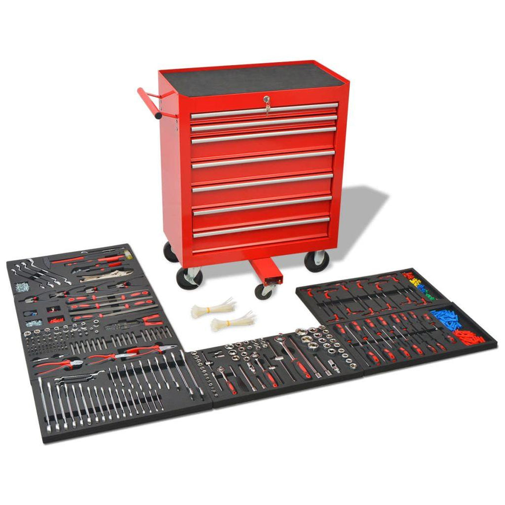 Dirbtuvės įrankių vežimėlis su 1125 įrankiais, plienas, raudonas