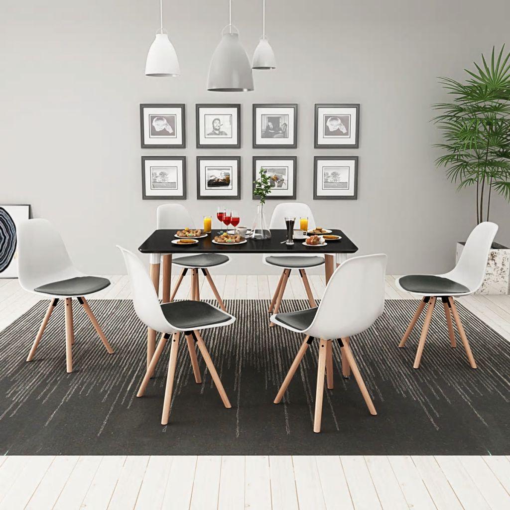 7 dalių valgomojo stalo ir kėdžių komplektas, juoda ir balta
